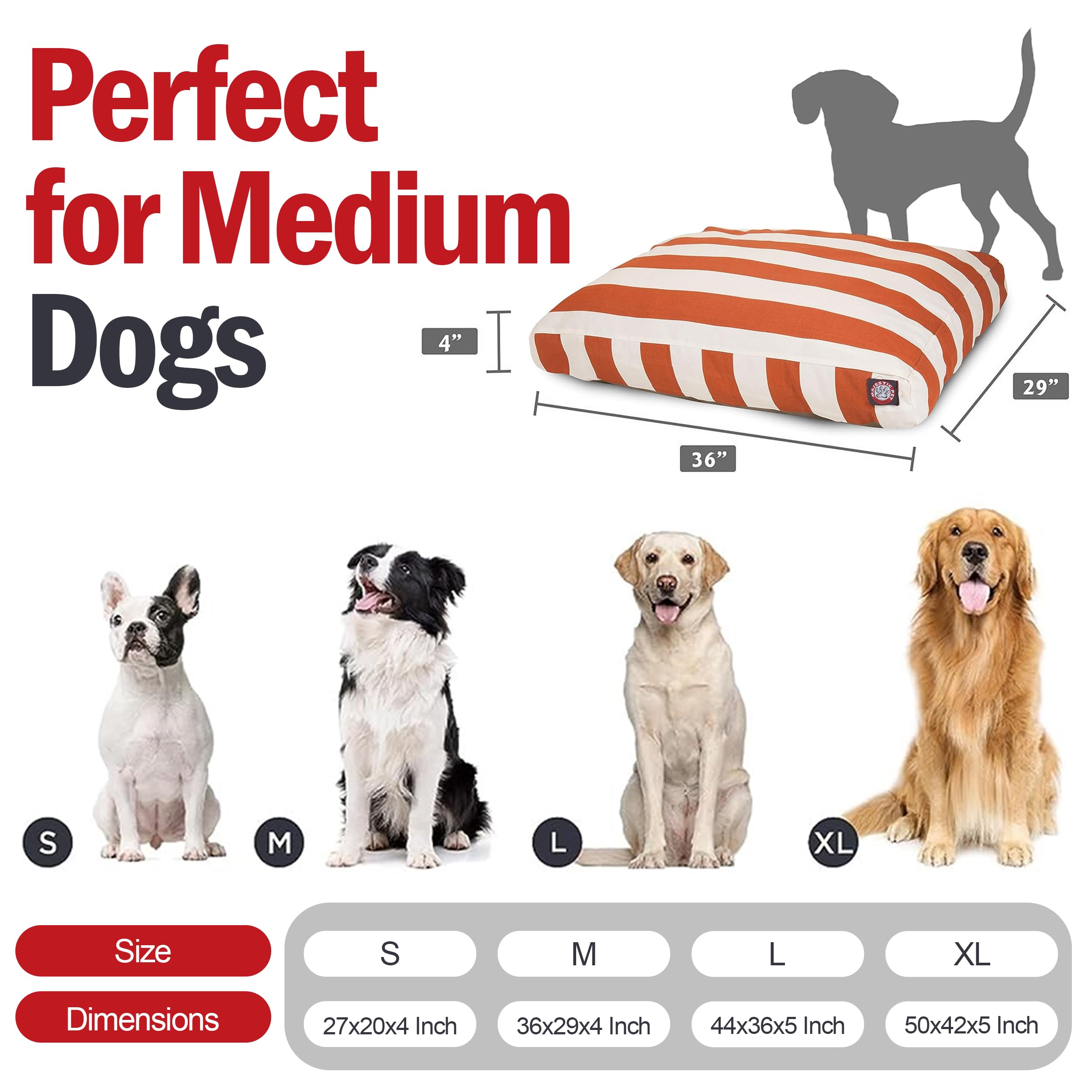 Majestic Pet Medium Washable Dog Bed – Non-Slip Rectangle Pet Bed for Crates & Kennels – Removable Cover – 36x29x4 Inch Comfy Bed for Medium Breed Dogs (Burnt Orange) – Perfect for Indoor Sleeping, Lounging & Travel