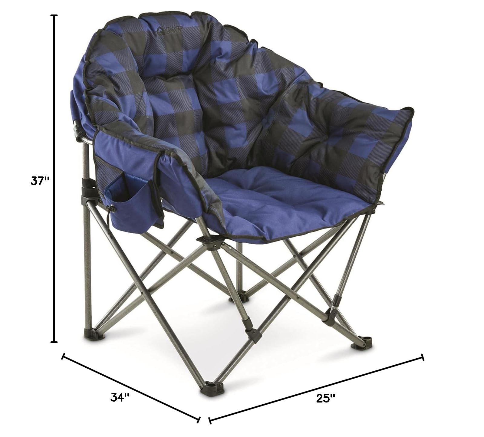 Guide Gear Oversized Camping Chair - Portable Folding Chair with Padded Seat, 500 lb Capacity, Blue Plaid - Perfect for Outdoor Camping, Picnics, Beach, and Backyard Relaxation