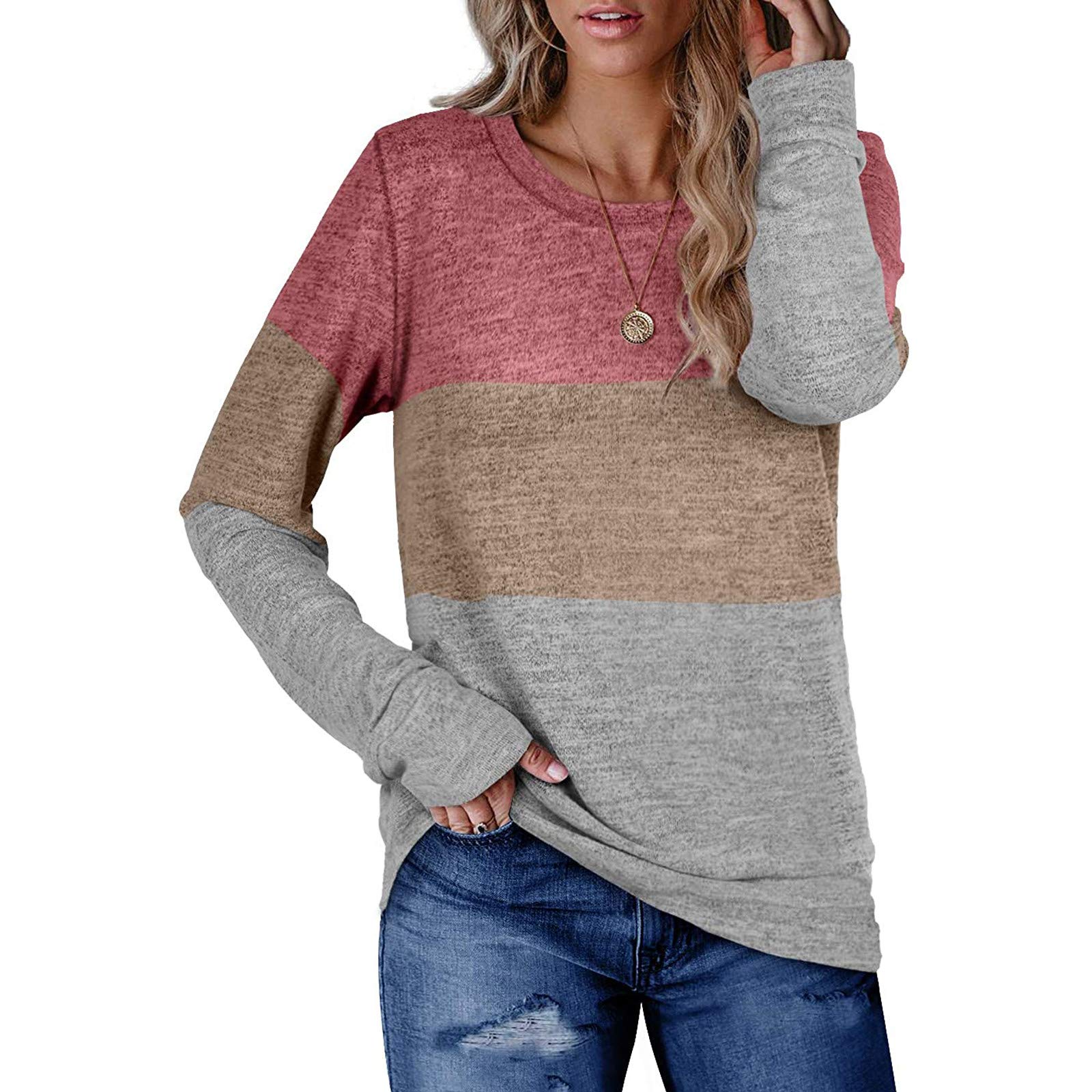 Women's Color Block Sweatshirt - Casual Crewneck Long Sleeve Loose Pullover Top for Fall | Plus Size Comfort Wear | Perfect for Layering, Weekend Outings & Cozy Autumn Days
