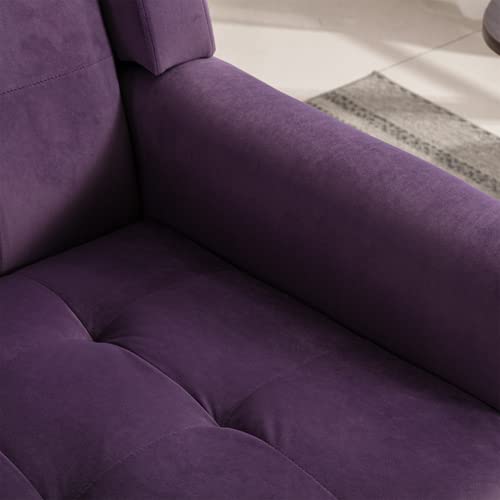 Modern Upholstered Accent Chair with Button Tufted Design & Black Legs - Lavender Purple Linen Fabric Armchair for Living Room, Bedroom & Home Decor | Perfect for Reading Nook, Lounge Area or Office Space