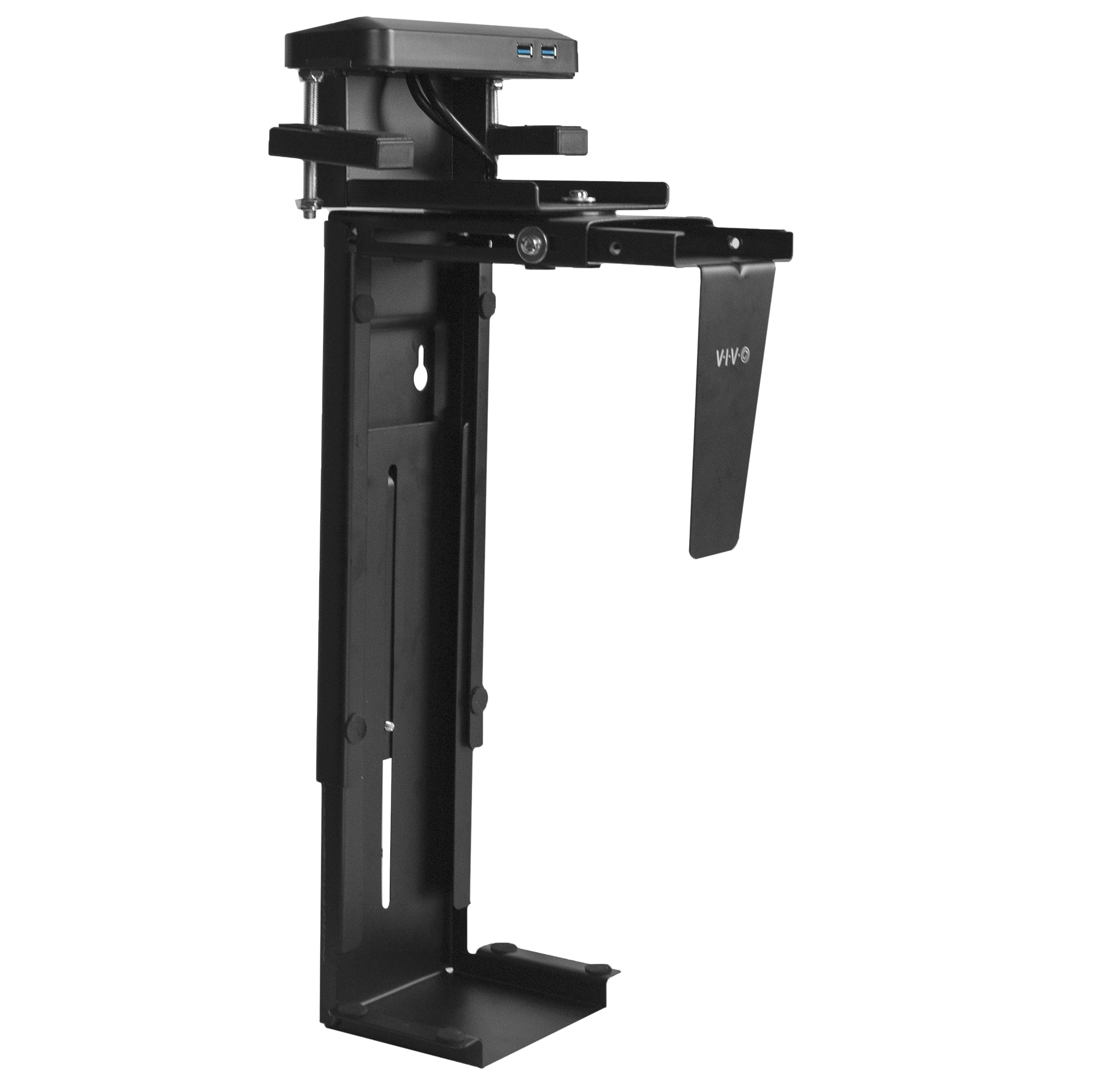 Adjustable Clamp-On Desk & Wall PC Mount with USB Port - Perfect for Home Office, Gaming Setup, and Workspace Organization