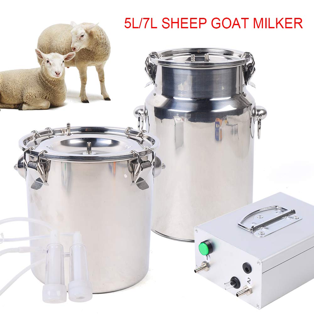 Electric Milking Machine for Goats & Sheep - 5L Portable Double Head Stainless Steel Milker with Vacuum-Pulse Pump - Perfect for Small Farms, Homesteads & Dairy Production - Easy to Use & Clean for Efficient Milking