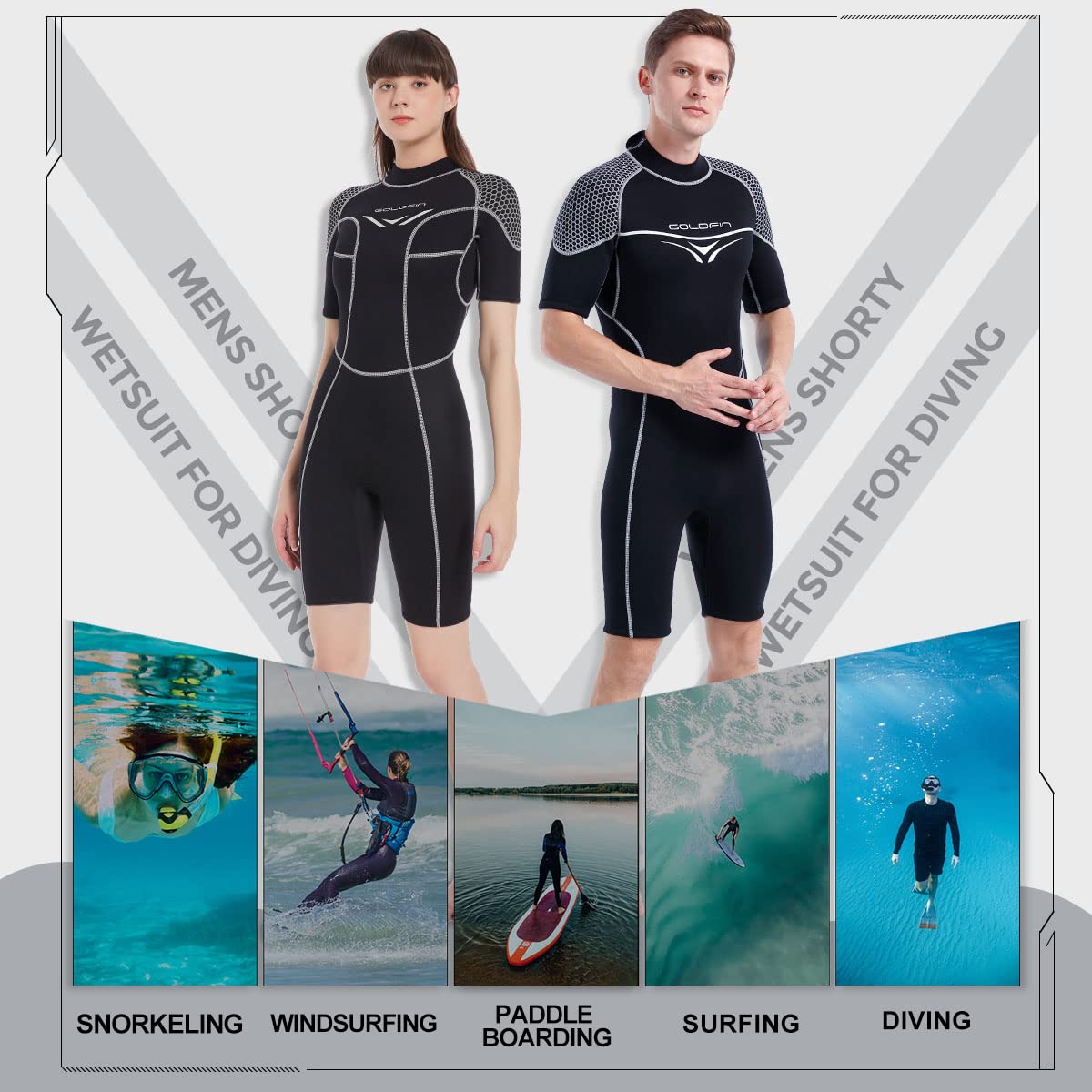 **Goldfin 3mm Neoprene Wetsuit Shorty for Women & Men - Thermal Diving & Surfing Suit with Back Zip - Perfect for Swimming, Snorkeling & Water Sports (Women M, Men 2XL) - Ideal for Beach, Pool & Ocean Adventures**