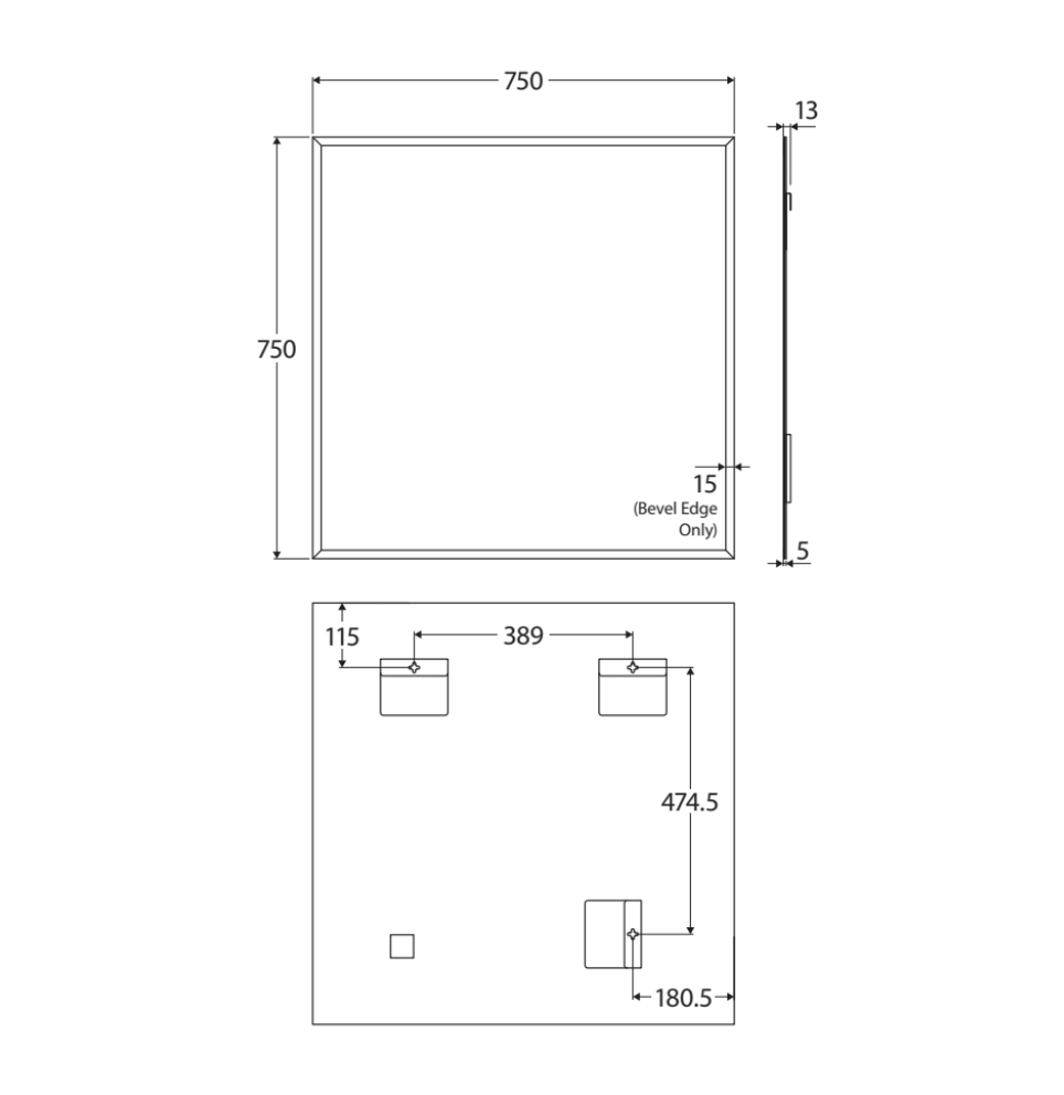 Fienza BEM 7575 Bevel Edge Rectangular Mirror 30x30 Inches - Modern Frameless Bathroom Wall Mirror for Vanity, Hallway, or Bedroom Decor