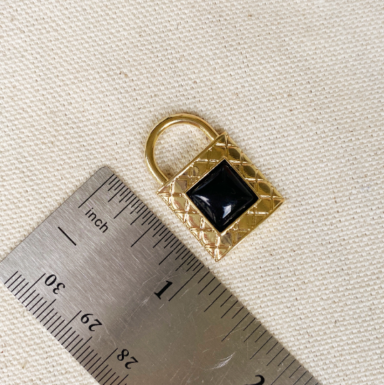 18K Gold Filled Diamond Cut Pattern Lock Pendant Necklace - Elegant Jewelry Gift for Women, Perfect for Valentine's Day, Anniversary & Special Occasions