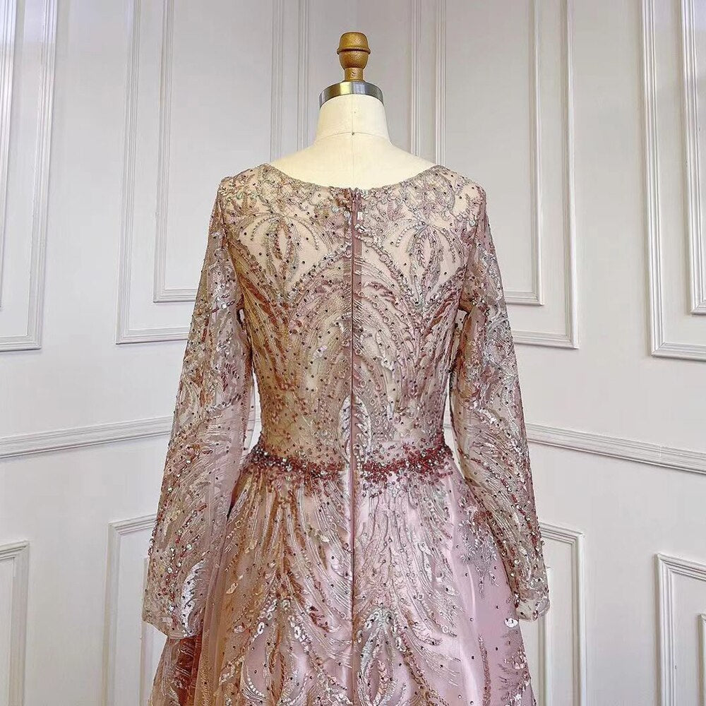 Luxury Muslim A-Line Pink Evening Dress with Lace & Beaded Details - Elegant Women's Party Gown for Special Occasions | Formal Events, Weddings & Evening Galas