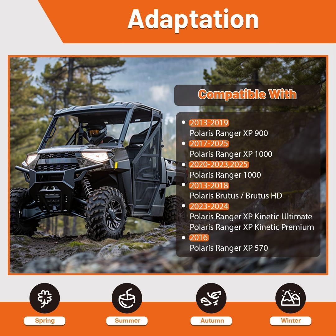 HECASA 2-Piece Hard Roof Top for 2013-2025 Polaris Ranger XP 1000/900/570 & Kinetic/Brutus | 3-Seat Sun Visor Replacement (Fits OEM 2882911) | Durable All-Weather Protection for Off-Road Adventures & Farm Work