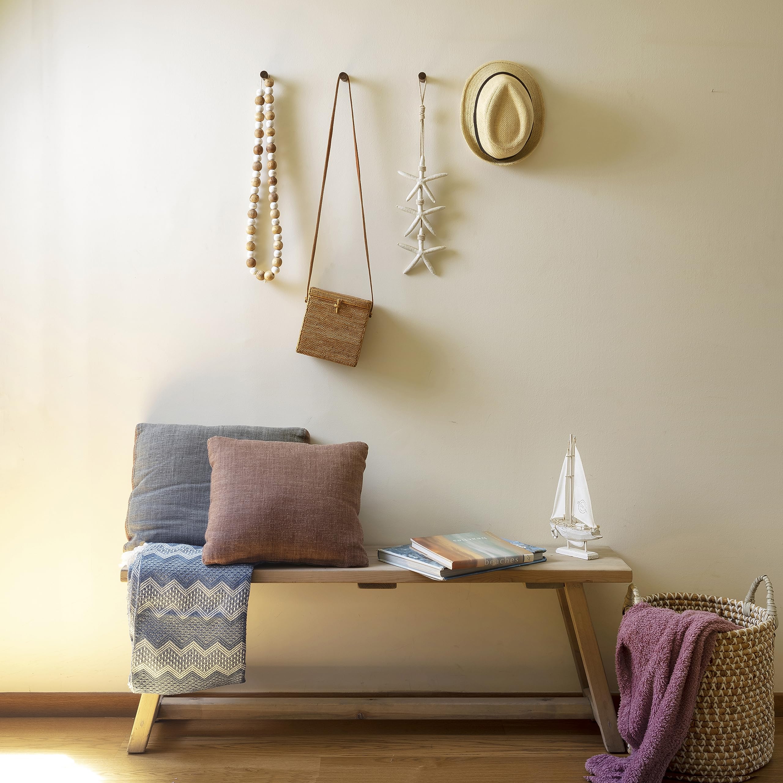 Handmade Walnut Wood Wall Hooks - 4 Pack Decorative Coat Hooks for Hanging Hats, Towels & Jackets - Rustic Bathroom & Entryway Wall Mounted Organizer - Natural Wooden Hooks for Home Decor