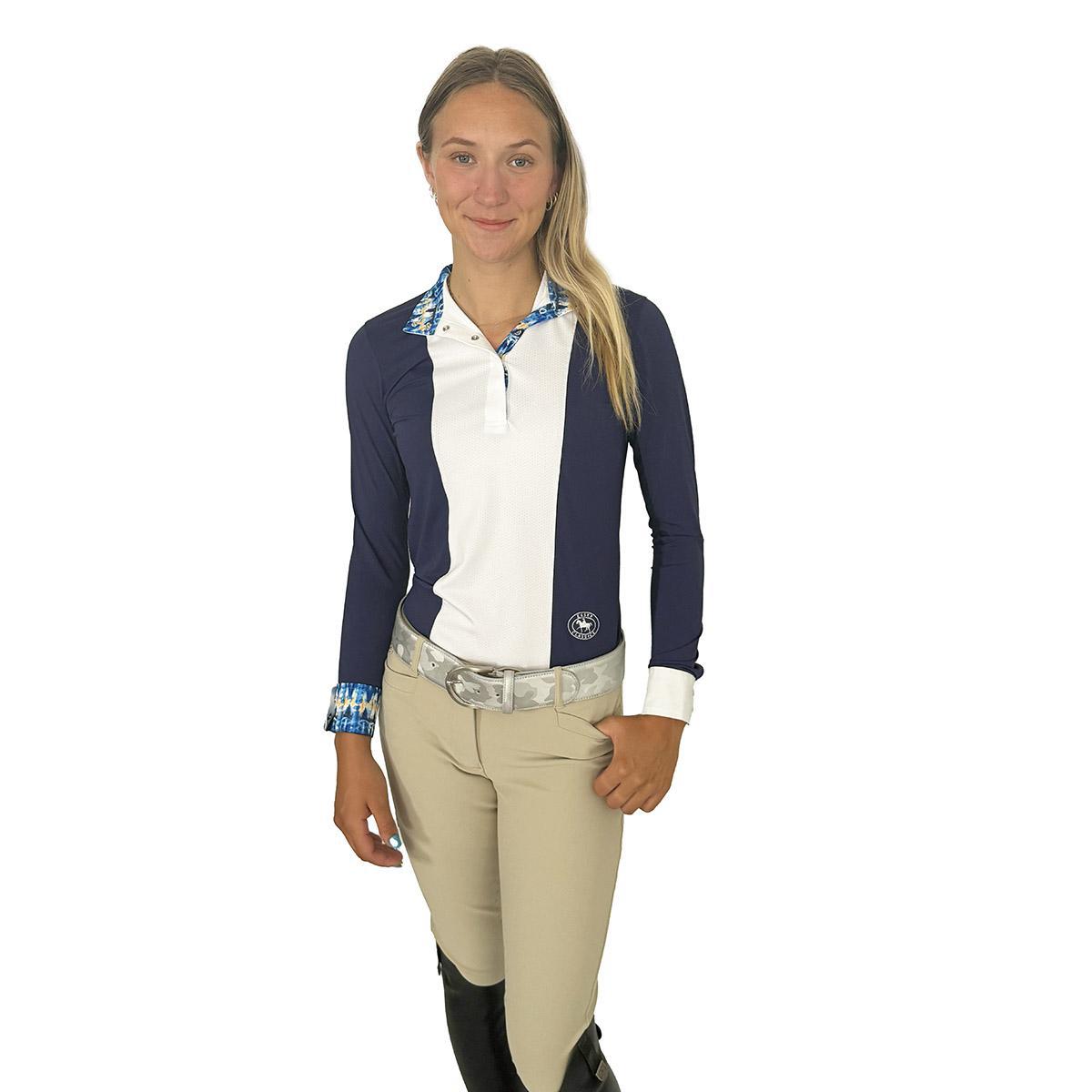 Essex Classics Women's Tie Dye Luna Performance Long Sleeve Show Shirt - Breathable Stretch Fabric for Dance, Yoga & Equestrian Riding