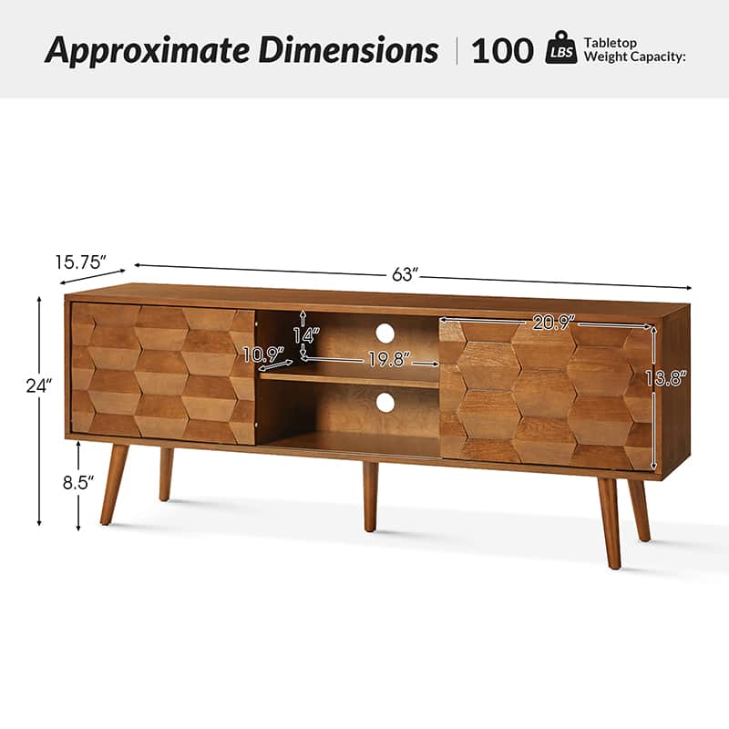 Velasco Mid Century Modern TV Stand with Built-in Cable Management - Stylish Entertainment Center for Living Room & Home Theater Setup