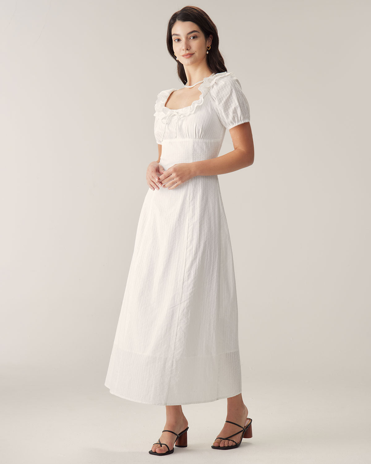 Elegant White Embroidery Puffed Sleeve Maxi Dress for Women - Summer Boho Beach Wedding Party Dress