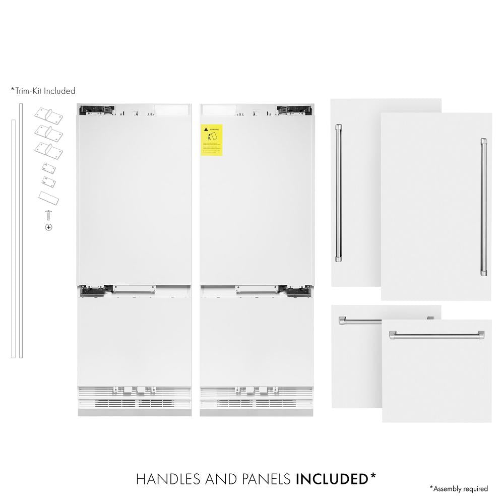 ZLINE 60 Inch 32.2 Cu Ft French Door Built-In Bottom Freezer Refrigerator with Water Dispenser & Ice Maker - White Matte (RBIV WM 60) for Modern Kitchen & Open Concept Living Spaces