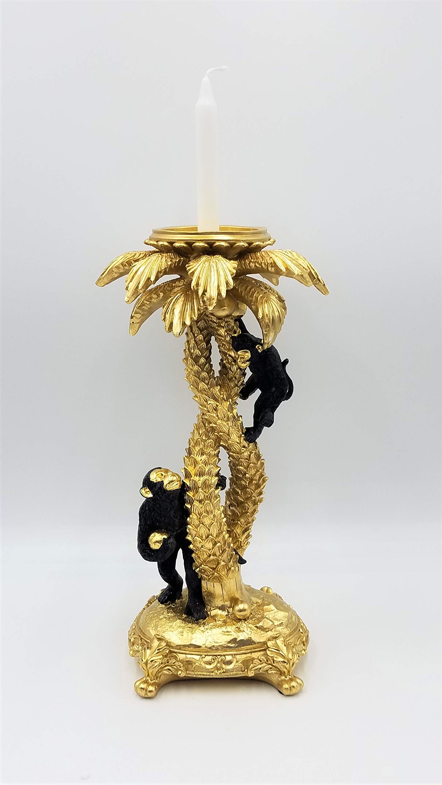 Handcrafted Resin Coconut Tree Candle Holder with Playful Monkeys - Tropical Home Decor for Living Room, Bathroom, or Outdoor Patio