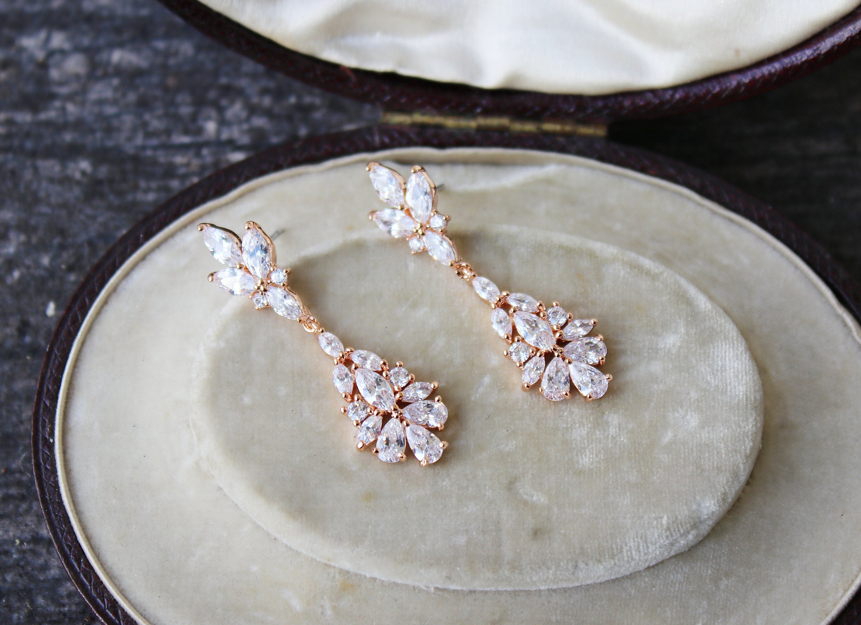 JESSICA Rose Gold Bridal Drop Earrings - Elegant Wedding Jewelry for Brides, Bridesmaids & Formal Events | Perfect for Weddings, Prom & Special Occasions