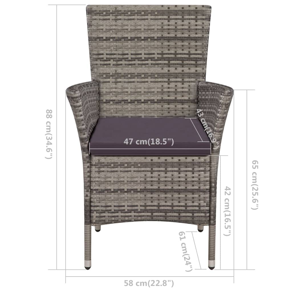 Premium Set of 2 Gray PE Rattan Patio Chairs with Cushions - Weather-Resistant, Powder-Coated Steel Frame & Ergonomic Design for Outdoor Relaxation - Perfect for Garden, Poolside, or Backyard Lounging - Easy Assembly & Washable Cushions