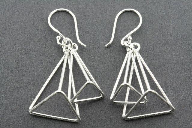 Sterling Silver Double Pyramid Earrings for Women - Trendy Geometric Dangle Earrings for Everyday Wear & Special Occasions