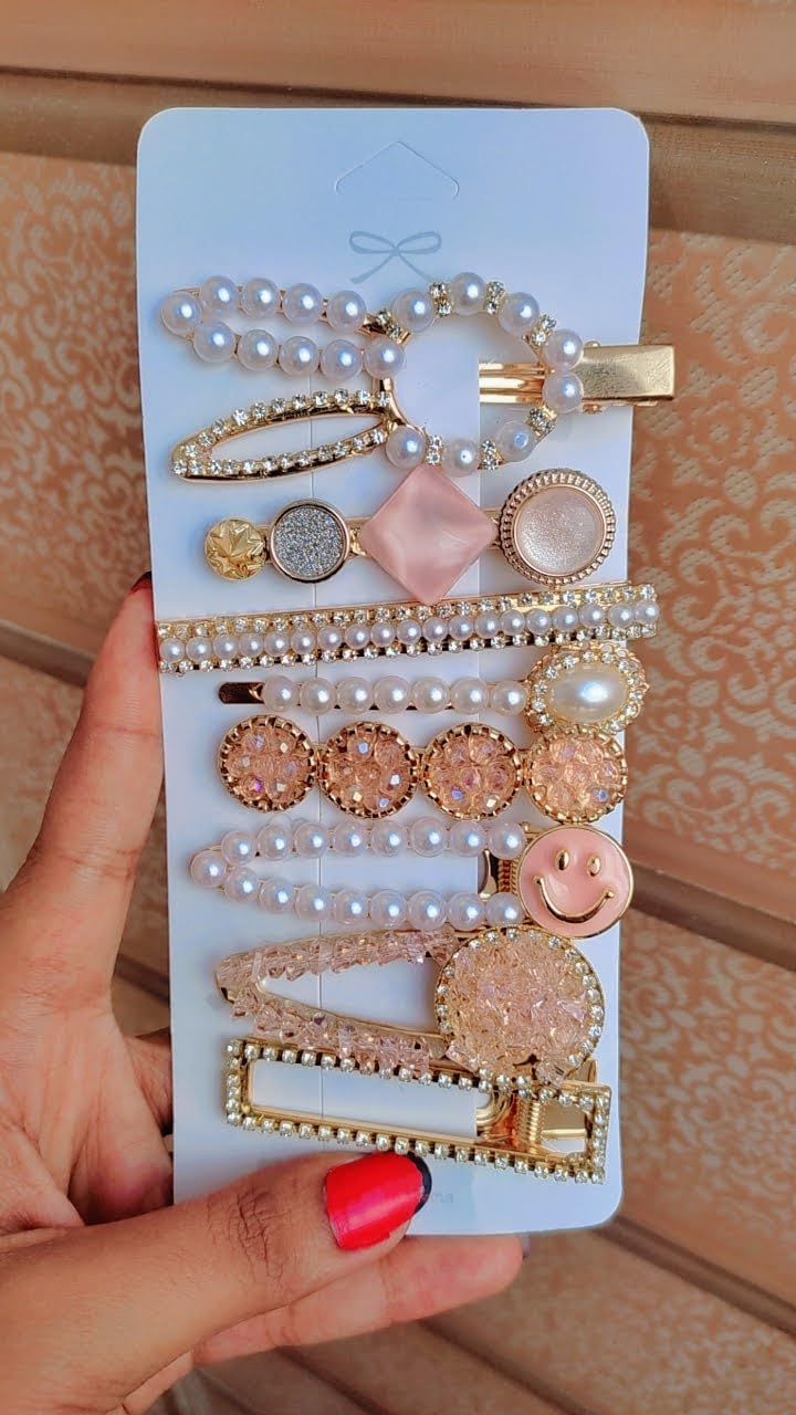 SIA VENDORS® Handmade Pearl Hair Clips - Elegant Alligator Bobby Pins & Barrettes for Women & Girls (16-Piece Set, Barbie Pink) - Perfect for Weddings, Parties & Everyday Hair Styling