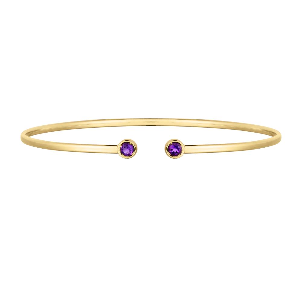 14K Gold Amethyst Open Cuff Bangle Bracelet for Women - Elegant Purple Gemstone Jewelry Gift for Birthday, Anniversary & Special Occasions