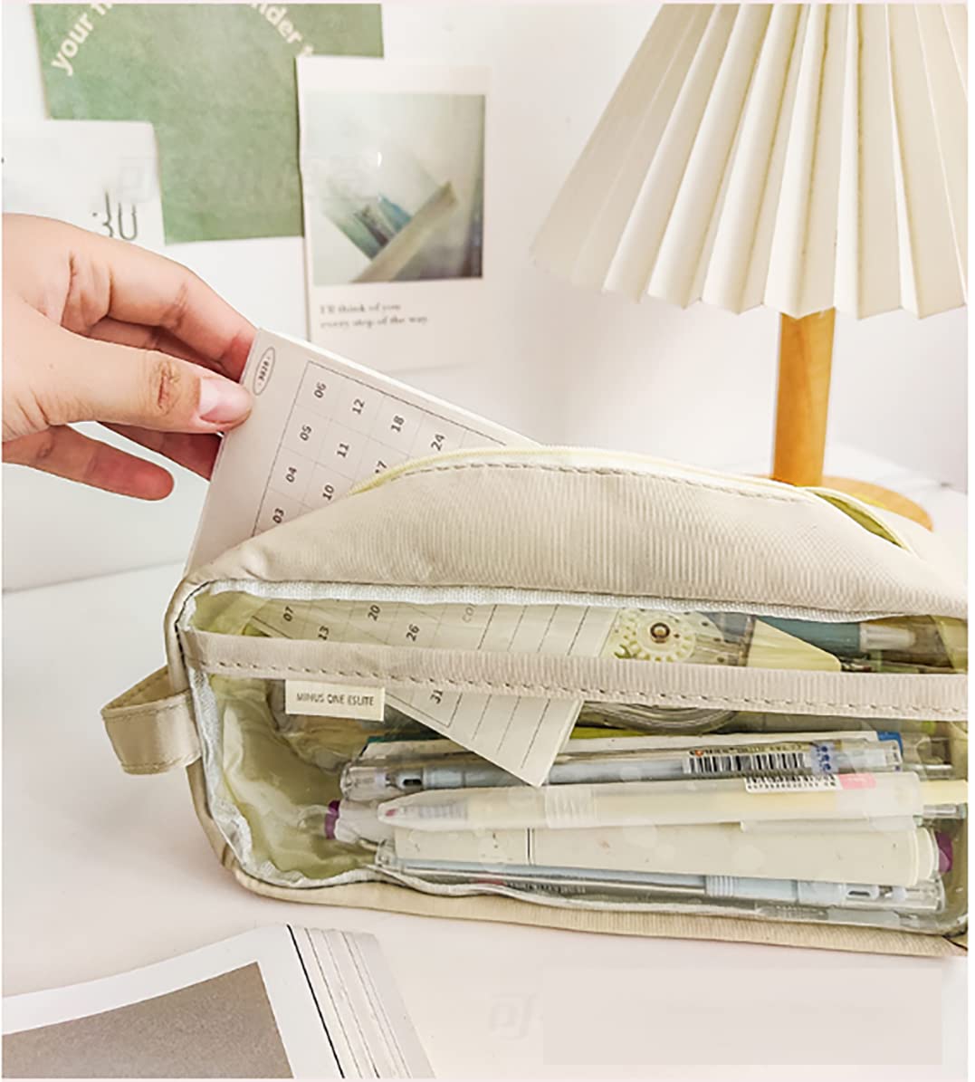 **Kawaii Aesthetic Clear Pencil Case for School - Cute Transparent Pencil Pouch for Teen Girls & Students - Perfect for Organizing Pens, Markers & Art Supplies (Cream)**    *(Ideal for School, College, Office & Travel - Stylish & Functional Stationery Accessory)*