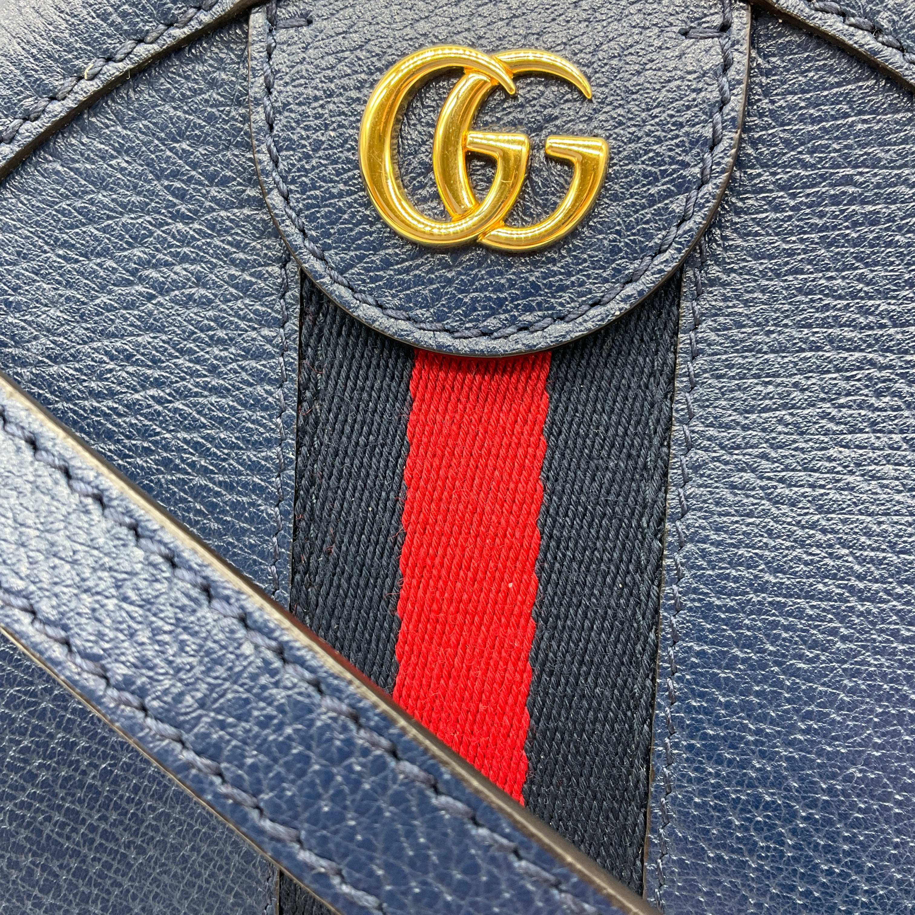Gucci Blue Textured Calfskin Web Mini Ophidia Round Shoulder Bag for Women - Luxury Crossbody Purse for Date Night, Travel & Everyday Use