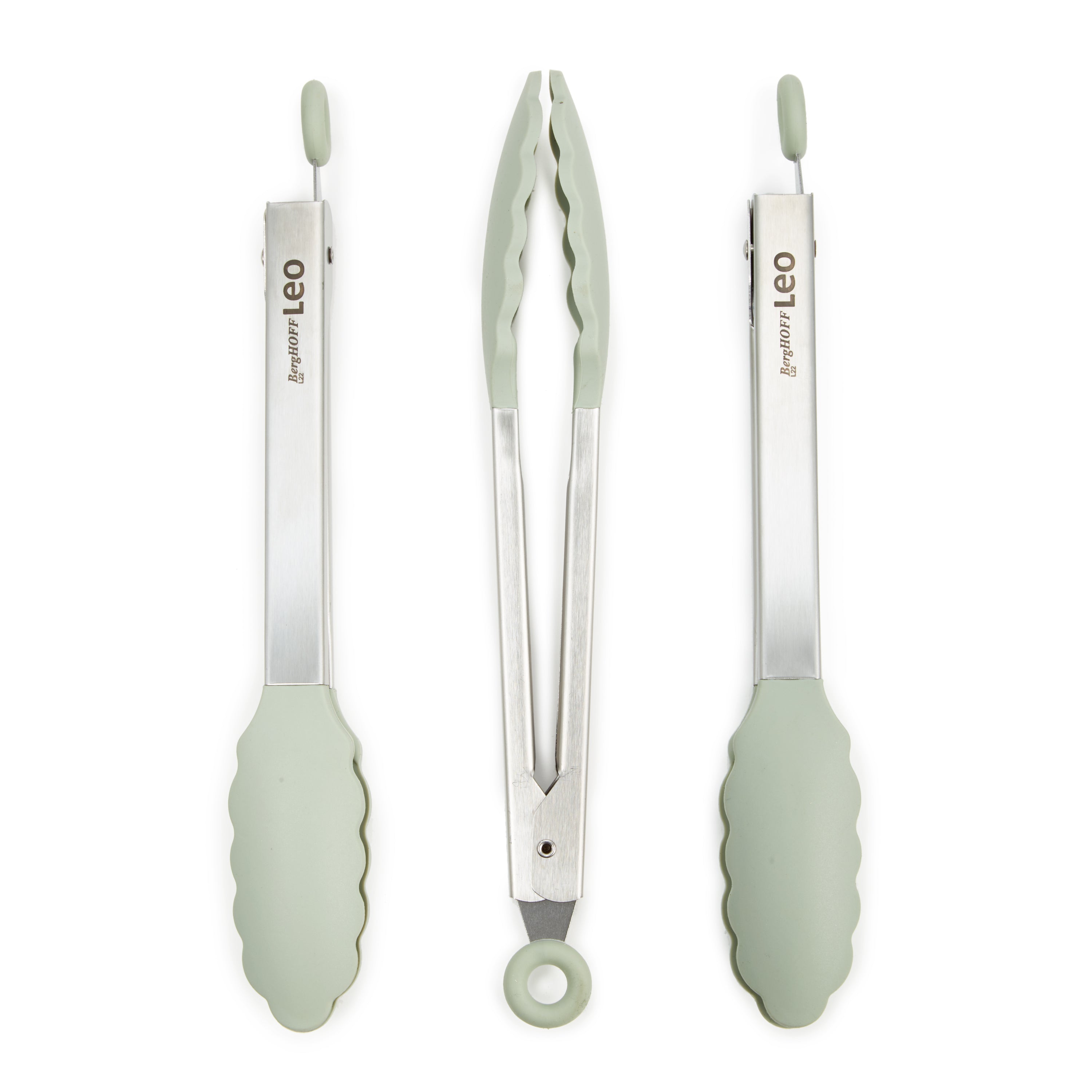 BergHOFF Leo Balance 3-Piece Serving Tongs Set in Sage Green - Premium Stainless Steel Kitchen Utensils for Salad, BBQ, Buffet & Party Serving
