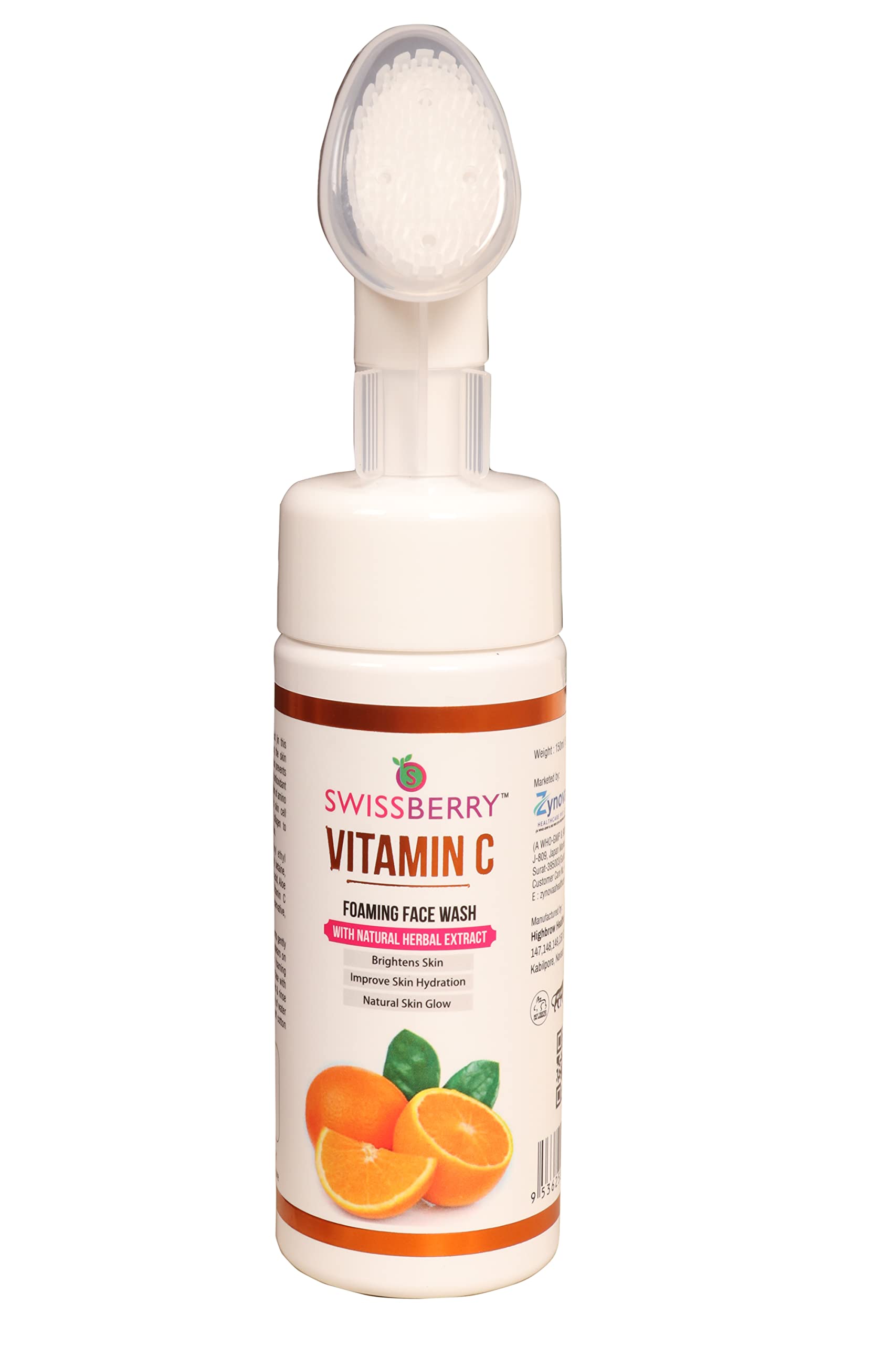 Swissberry Vitamin C Foaming Face Wash with Natural Herbal Extract - 150ml Brightening Cleanser for Glowing Skin | Gentle Daily Facial Cleanser for All Skin Types | Perfect for Morning & Night Skincare Routine