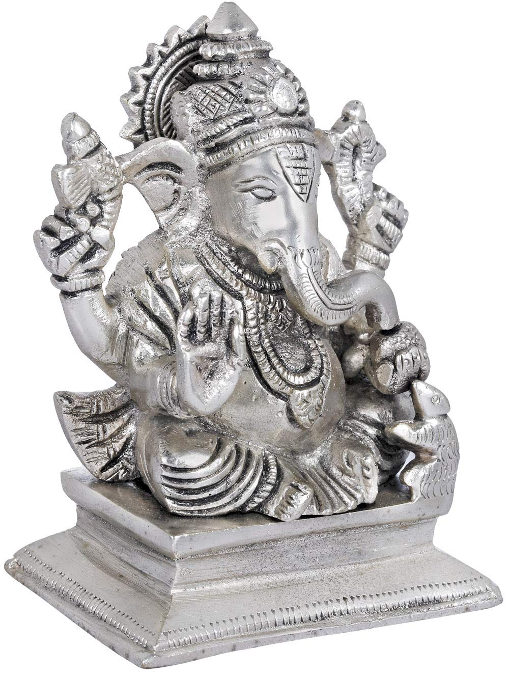 Exquisite Brass Lord Ganesha Statue - Small Size Hindu Deity Figurine with Silver Finish - Perfect for Home Altar, Meditation Space, or Indian Culture Decor