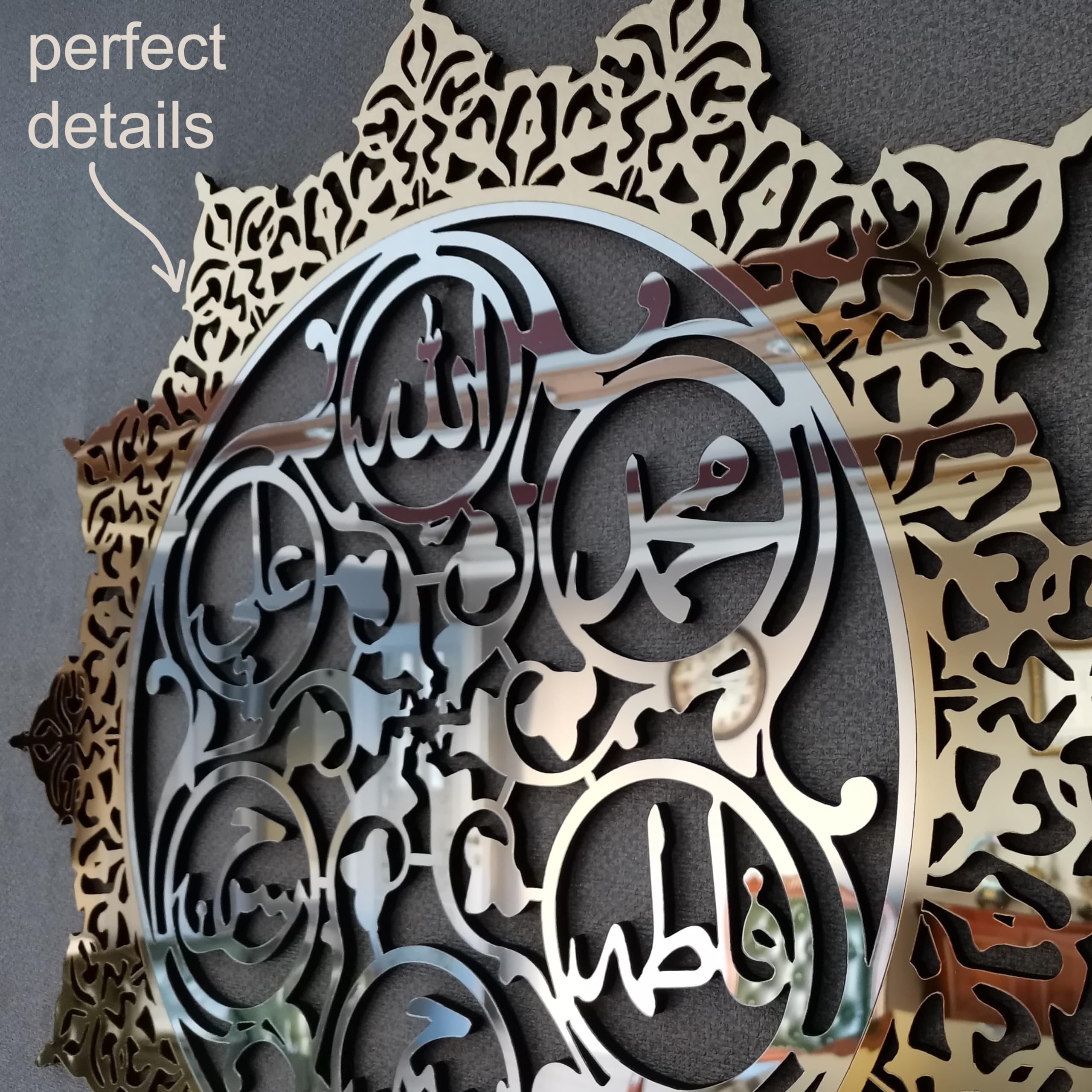 Panjtan Pak Wall Art - Islamic Home Decor with Ahlul Bayt Design, Moharram Decor & Calligraphy - Perfect for Living Room, Mosque, or Gift (Medium Size)