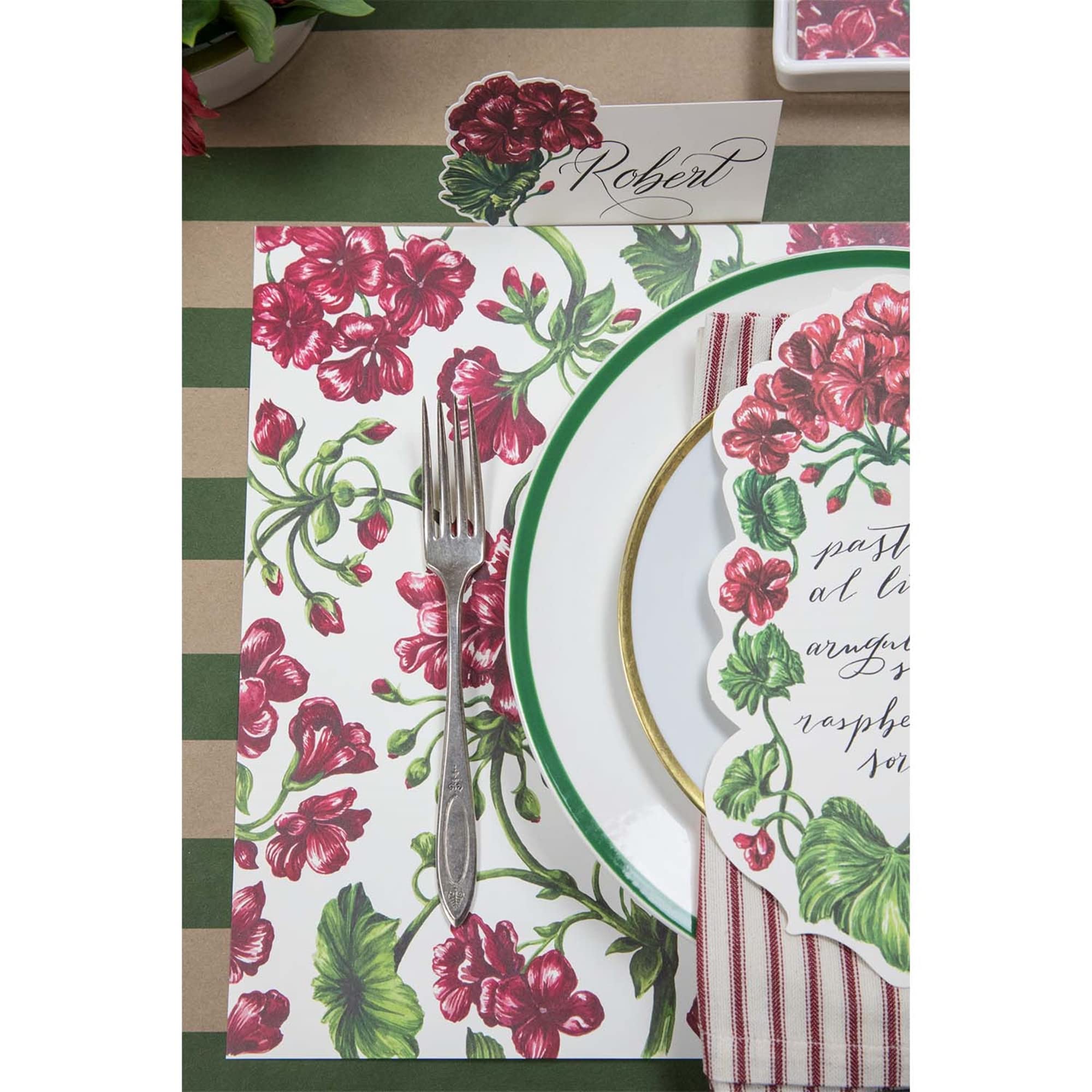 Floral Paper Placemats for Dining Table - Square Geraniums Disposable Placemats for Spring & Summer - 24 Sheets Per Pad | Perfect for Parties, Picnics & Outdoor Dining | Made in USA
