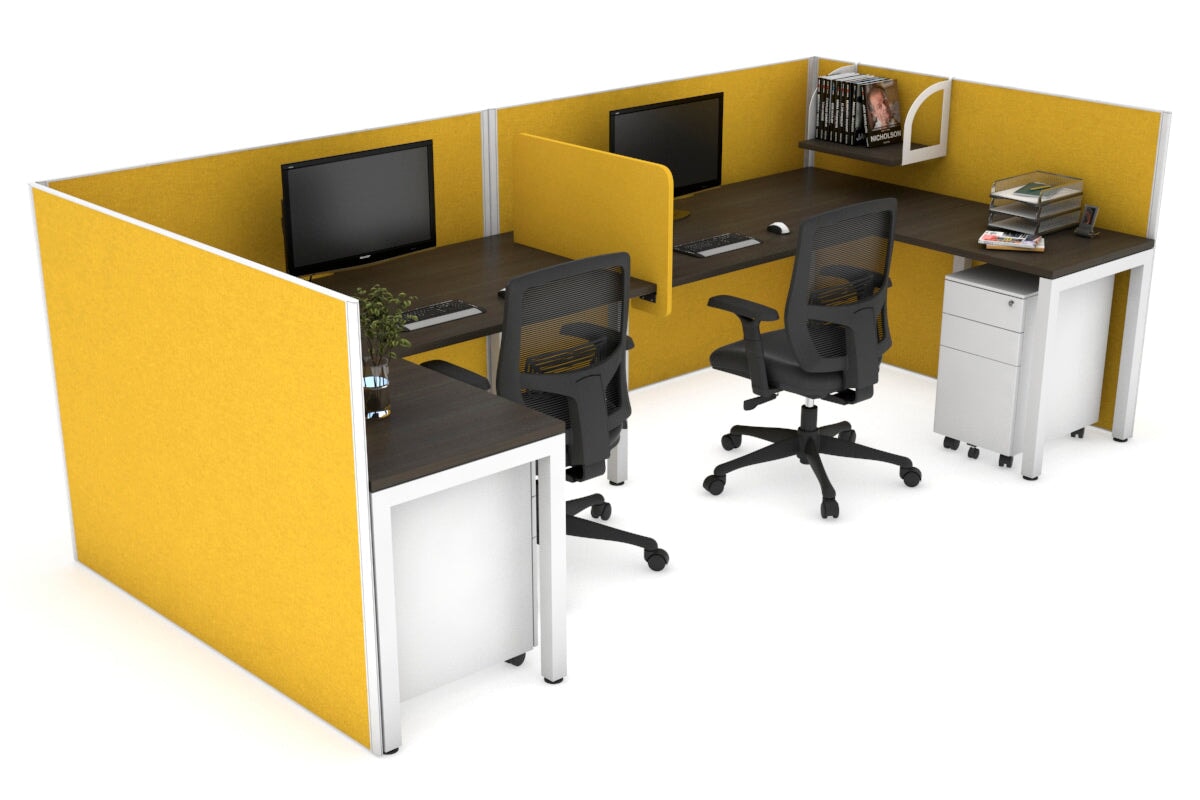 Quadro Square Legs 2-Person Corner Workstation - U-Shaped Office Desk with White Frame (1400L x 1800W) | Cable Management Scallop | Perfect for Home Office & Small Business Workspaces
