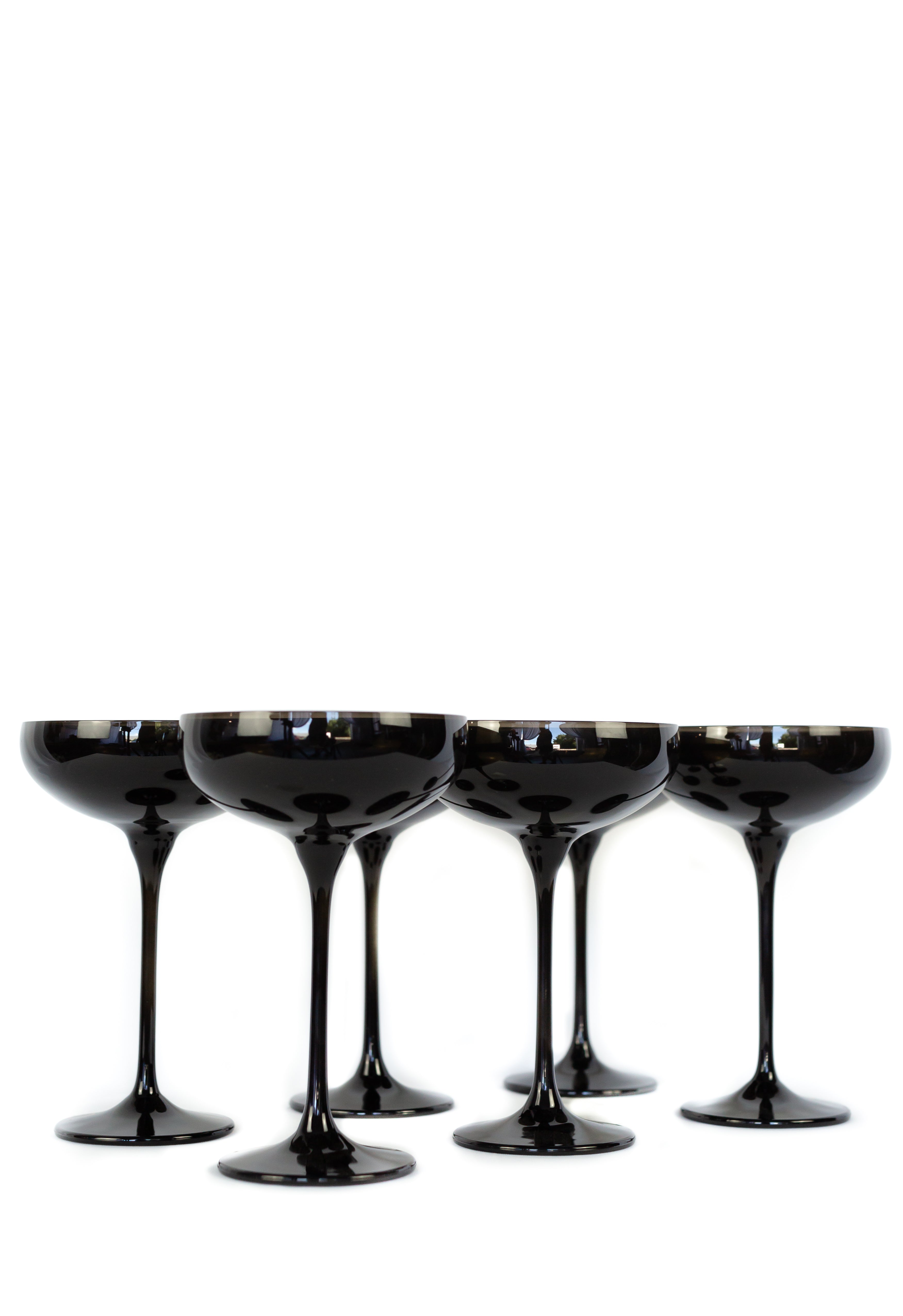 Elegant Estelle Colored Champagne Coupe Stemware Set - 6 Piece Black Onyx Glasses for Wedding, Party & Special Occasions