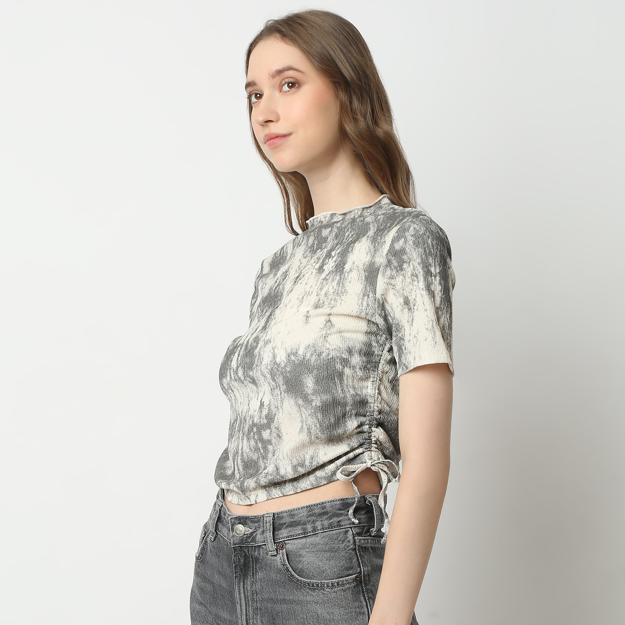 Abstract Print Short Sleeve Betty Crop Top for Women - Trendy Summer Fashion Top for Casual Outings, Beach Wear & Music Festivals