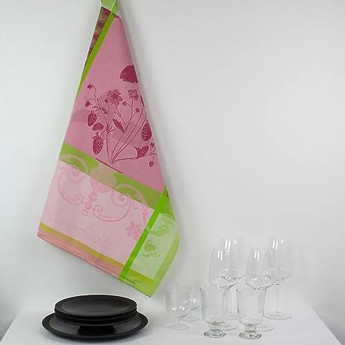 Garnier Thiebaut French Jacquard Kitchen Towels - Premium Absorbent Dish Cloths (Fraisier Rose Design) for Cooking, Baking & Elegant Kitchen Decor