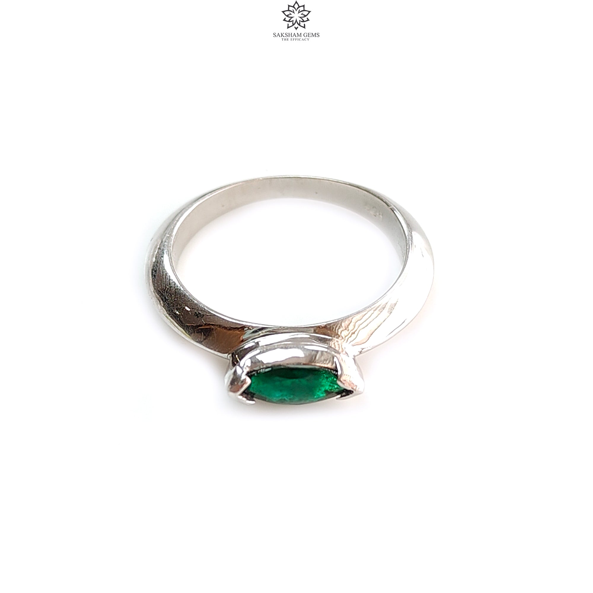 Natural Emerald Marquise Cut Silver Ring – 2.75gms Untreated Emerald in 925 Sterling Silver Bezel Setting – Size 7.25 – Elegant Jewelry for Women, Perfect for Weddings, Anniversaries & Special Occasions