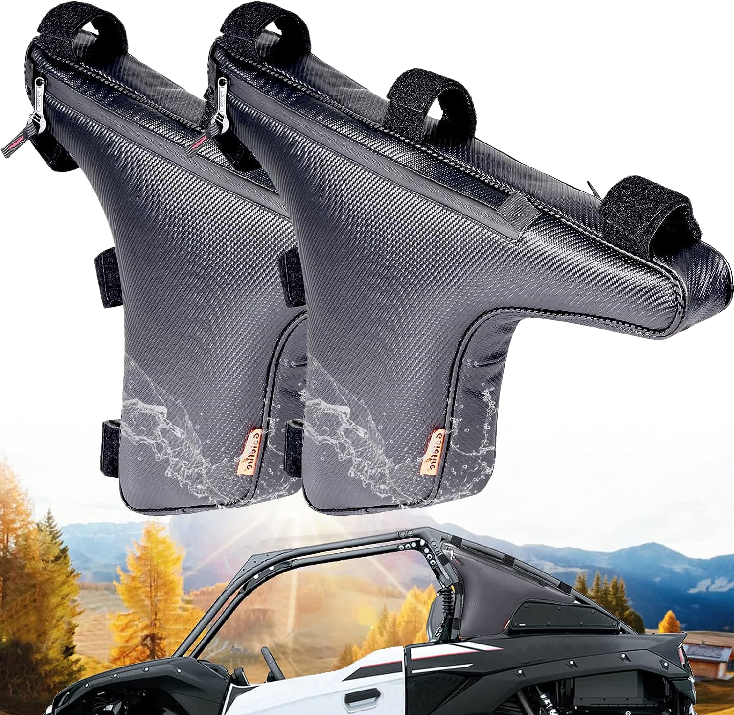 2 Pack Black Roll Bar Triangle Storage Bags for Kawasaki Teryx KRX 1000 UTV - Double Zipper Side by Side Gear Pouches (Fits 2020-2024 Models) | Perfect for Off-Road Adventures, Hunting Gear & Trail Accessories