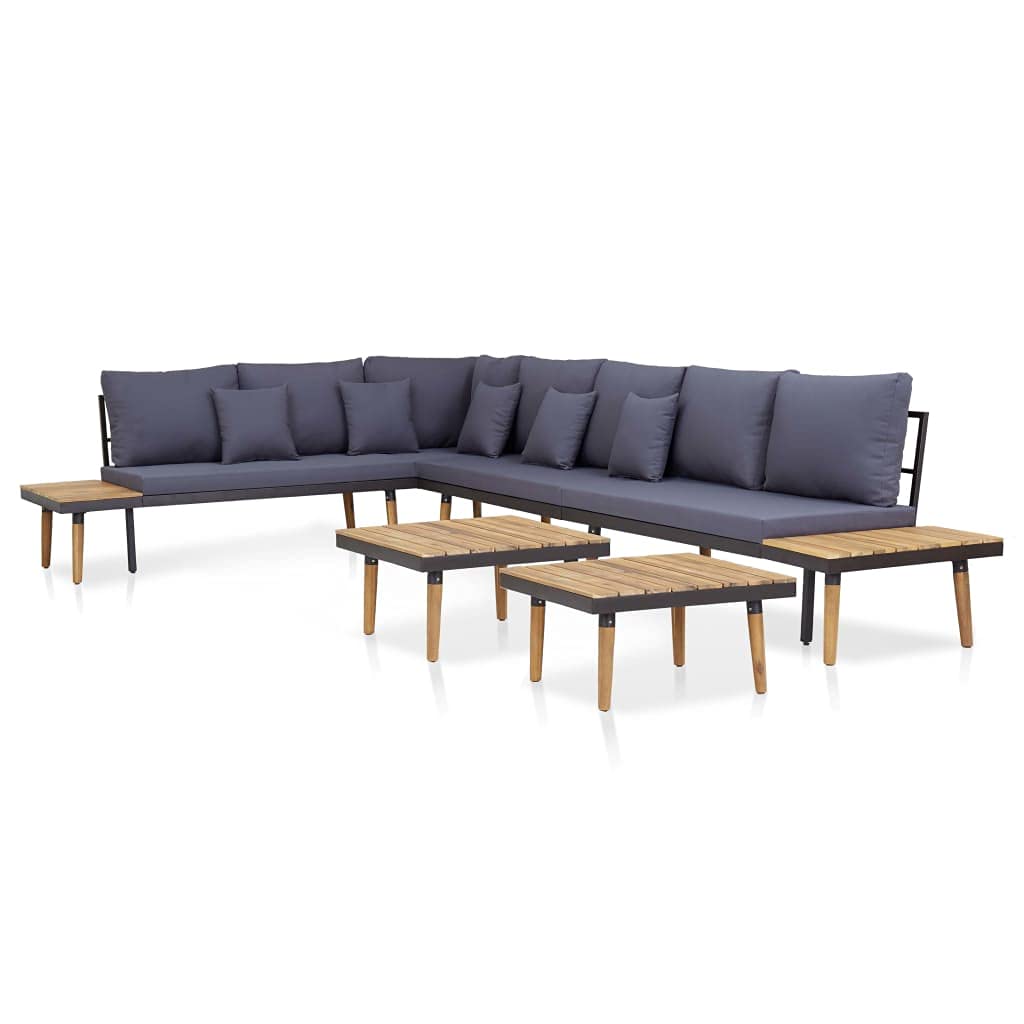 5-Piece Acacia Wood Outdoor Patio Furniture Set with Cushions - Brown Garden Lounge Sectional Sofa & Coffee Table for Backyard, Poolside, and Deck Relaxation