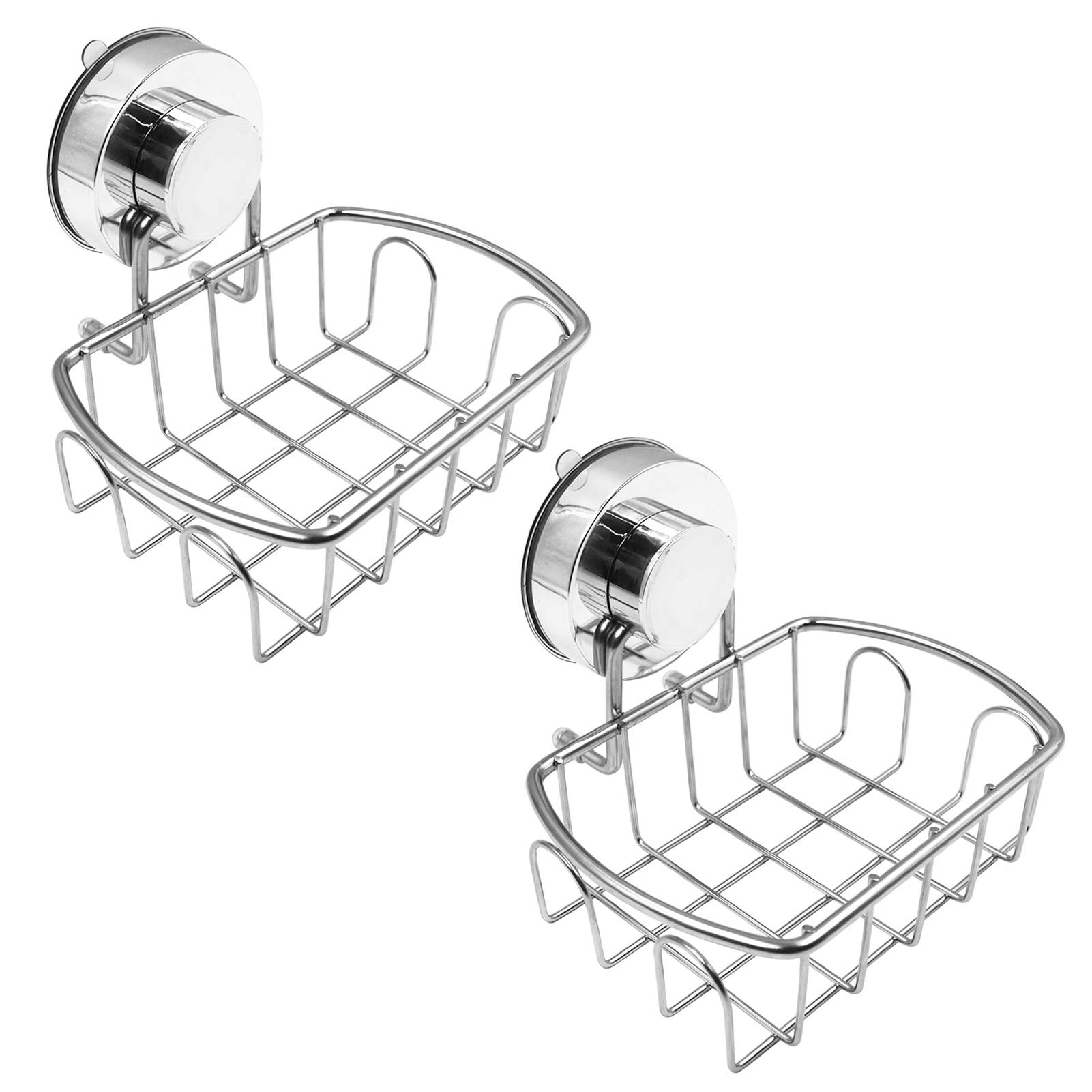 2 Pack Stainless Steel Shower Soap Holder with Vacuum Suction Cups - Rust-Proof Soap Dish Basket for Bathroom, Shower & Kitchen Sink - Perfect for Organizing Bar Soaps in Wet Areas