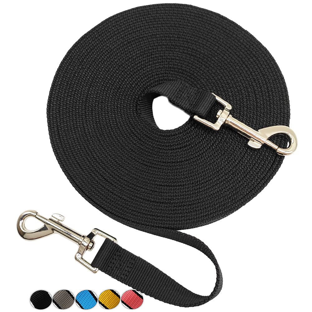 **15ft 30ft 50ft Heavy Duty Dog Training Leash - Long Agility Lead for Obedience Recall, Backyard Play & Camping - Durable Outdoor Dog Leash for Walking, Hiking & Training (15ft, Black)**