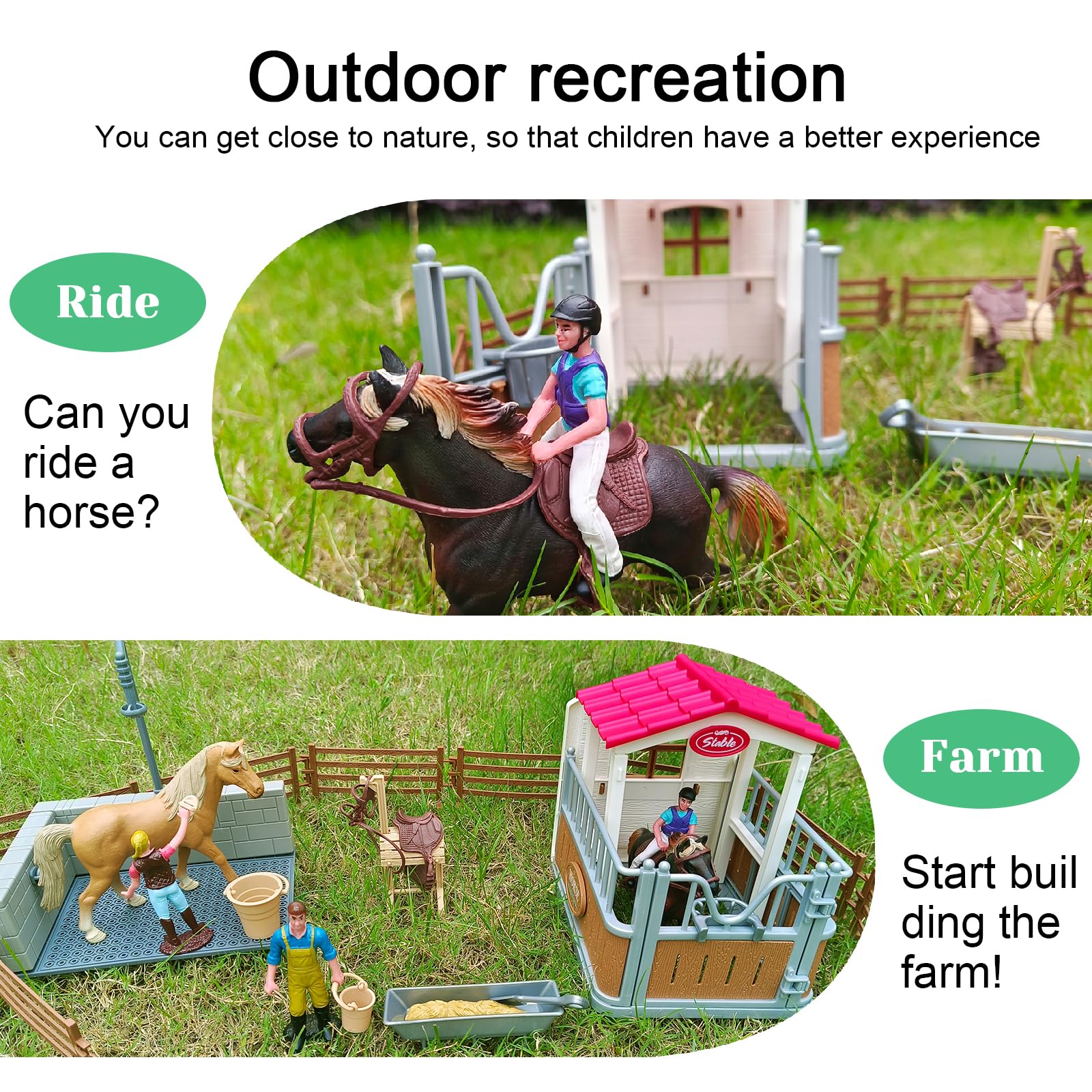 **31-Piece Horse Stable Playset with Wash Area, Fence & Mustang Stallion – Realistic Horse Barn Toy Set for Kids, Boys & Girls – Perfect for Imaginative Play, Farm Adventures & Gift Giving**