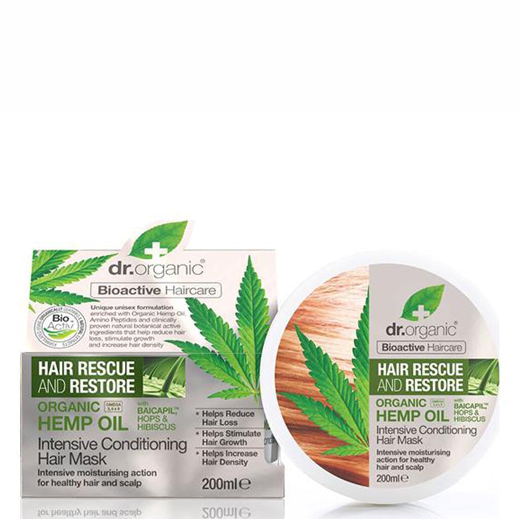 Dr Organic Hair Mask with Hemp Oil - Deep Conditioning Treatment for Dry, Damaged Hair - Vegan & Cruelty-Free - Perfect for Salon-Quality Hair Care at Home