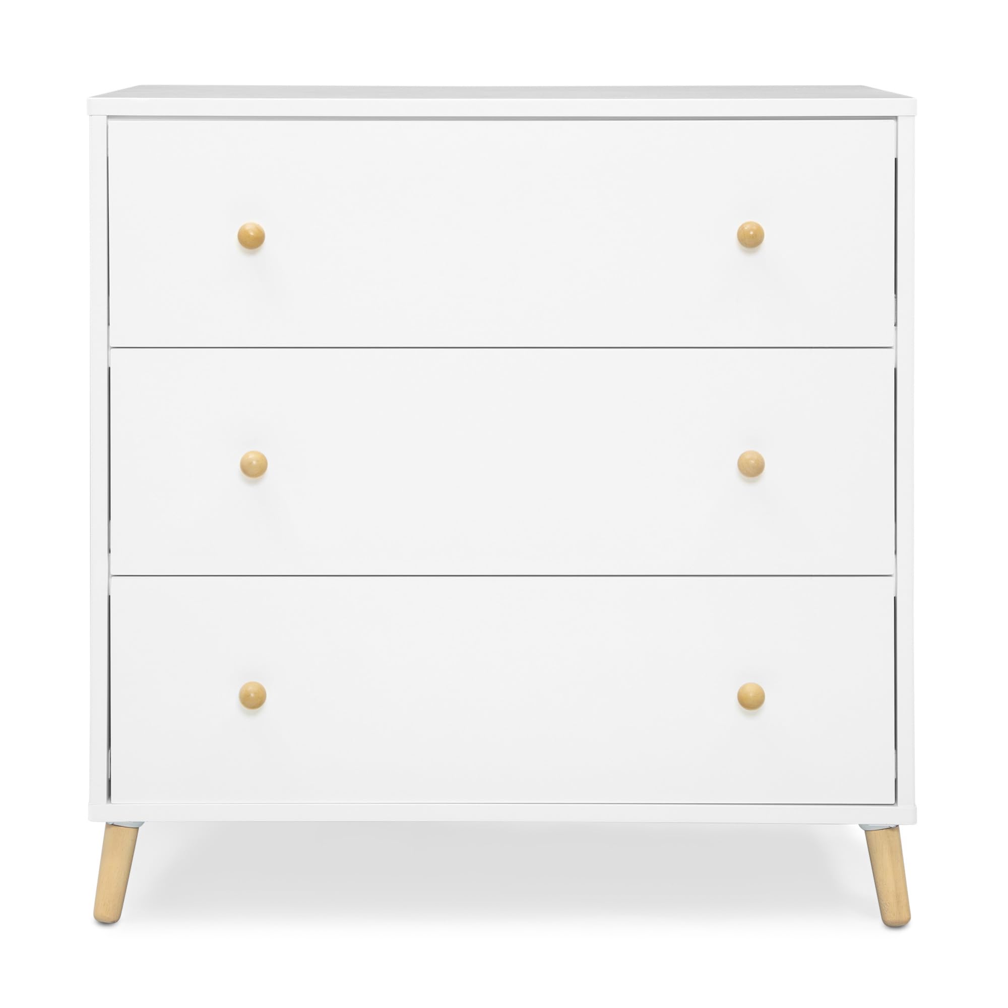 Delta Children Essex 3-Drawer Dresser with Interlocking Drawers, Bianca White/Natural - Sturdy Nursery Dresser for Baby Clothes & Essentials, Perfect for Kids' Bedroom Organization