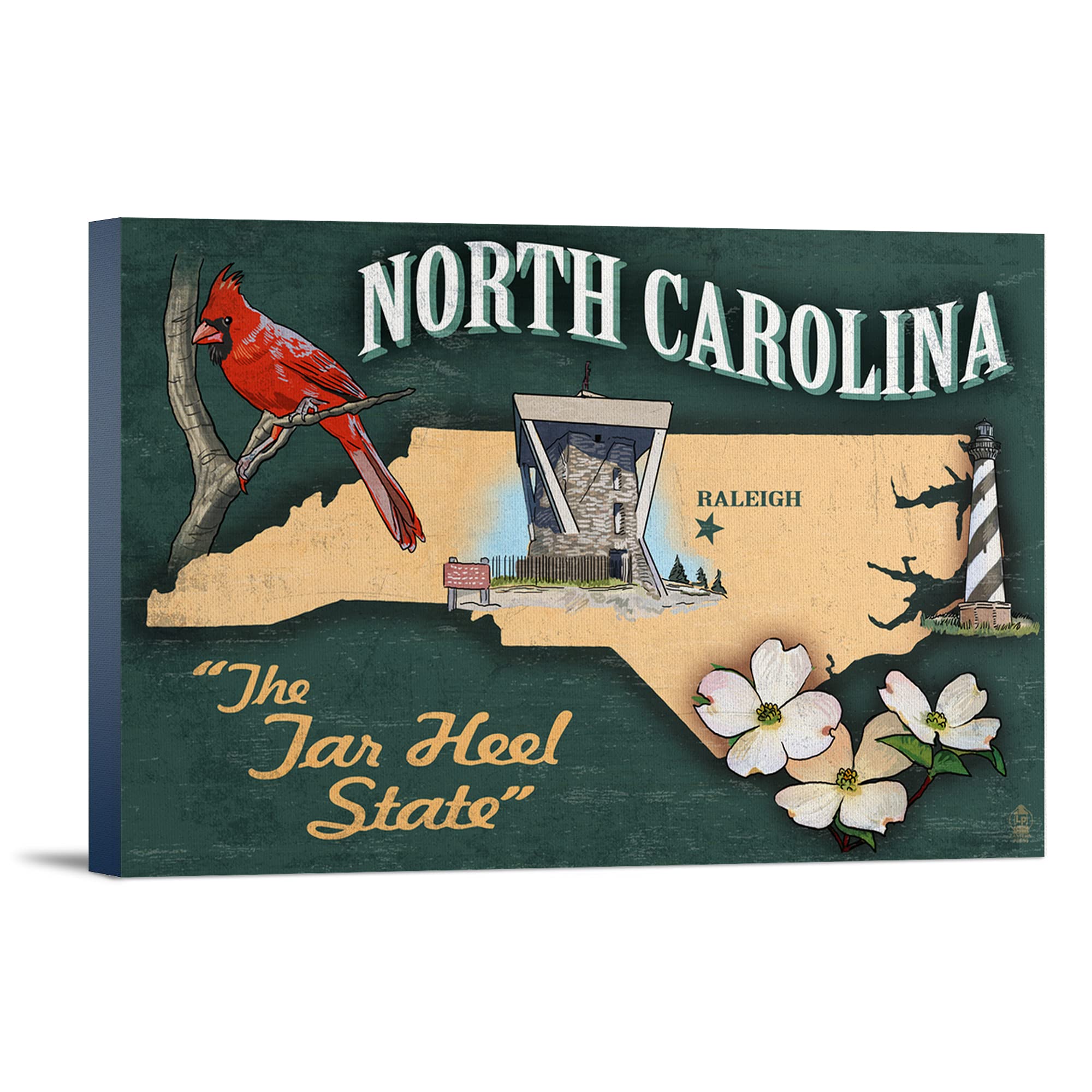 Lantern Press North Carolina State Icons Wall Art - 16x24 Wrapped Canvas Print - Home Office Decor - Perfect for Living Room, Bedroom & Cabin Decorations