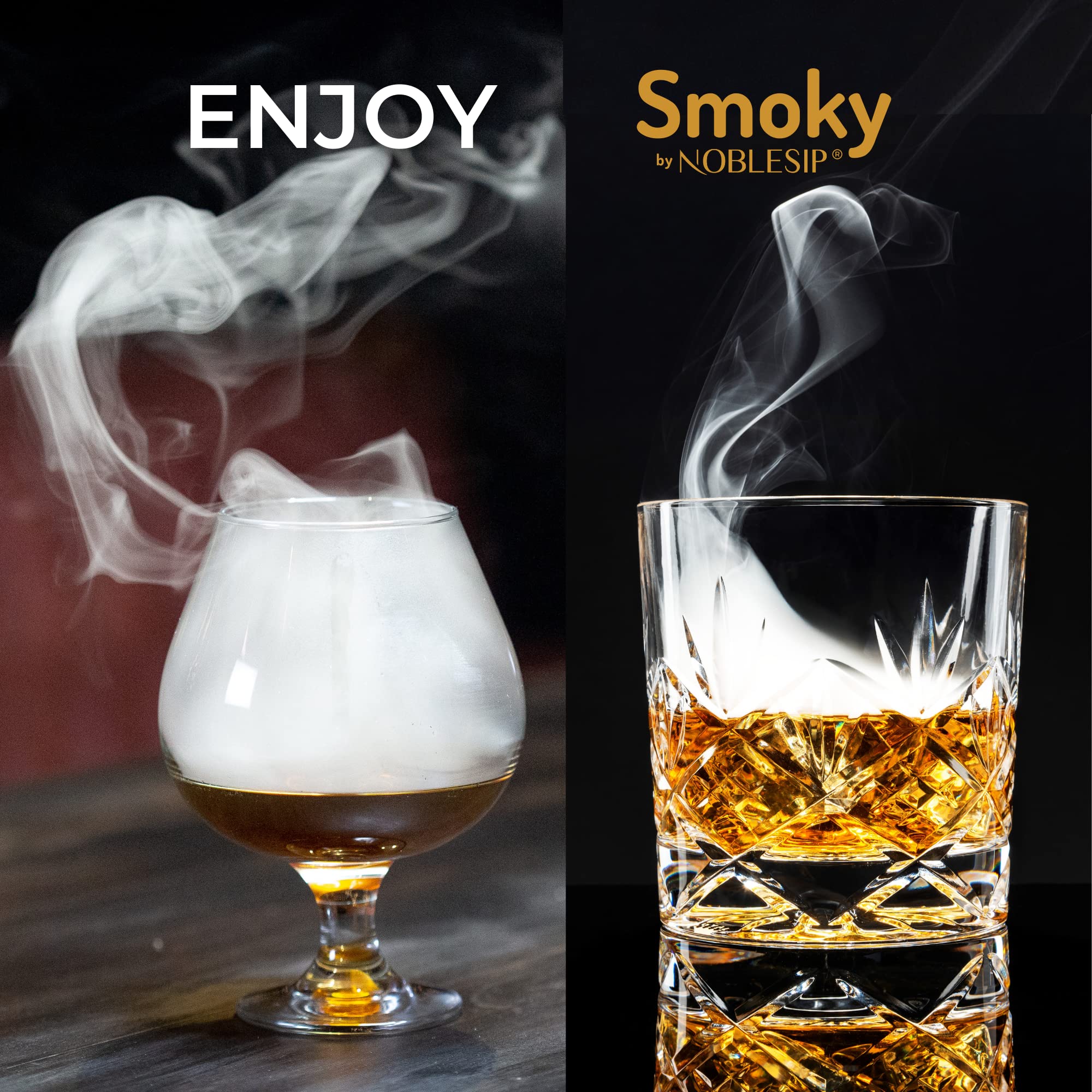 NOBLESIP Old Fashioned Smoker Kit – Premium Whiskey, Bourbon & Scotch Smoking Set with Torch, Wood Chips & Cocktail Recipes – Perfect for Home Bars, Cocktail Parties & Gift Giving