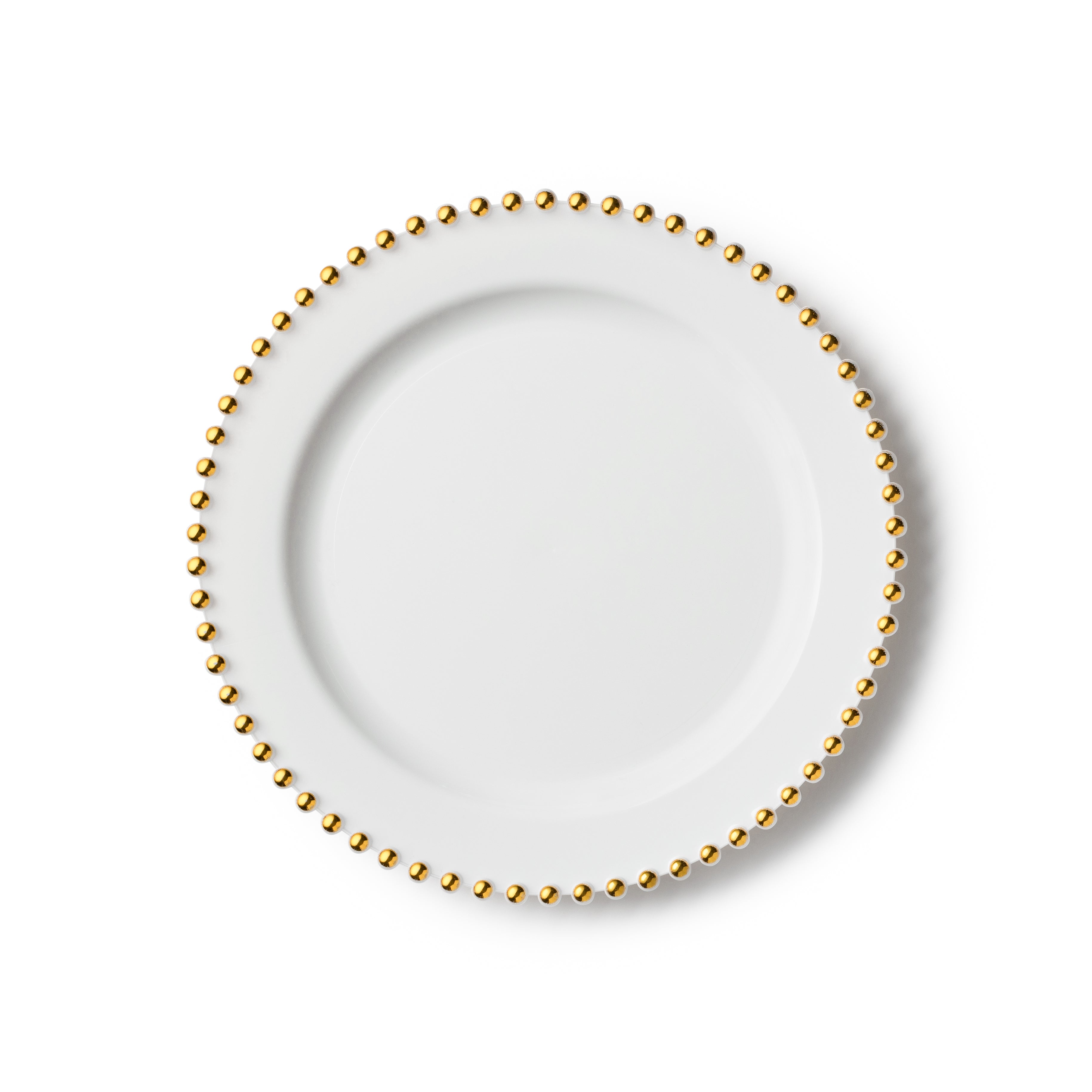 10-Pack White & Gold Round Plastic Plates with Beaded Rim - Elegant Disposable Dinnerware for Parties, Weddings & Special Events