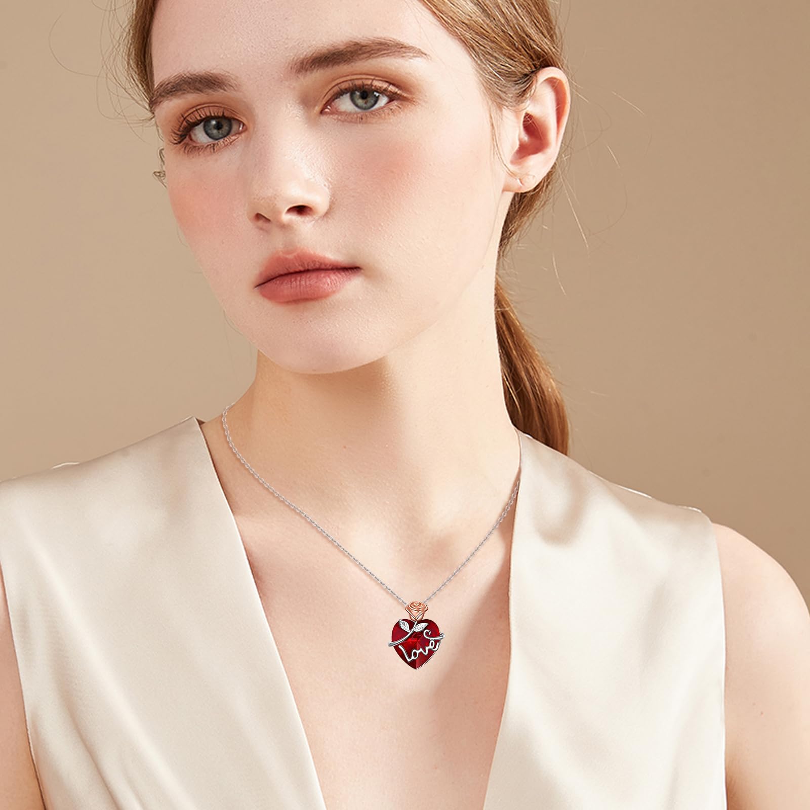 AOBOCO Rose Flower Crystal Pendant Necklace for Women - Sterling Silver Romantic Love Jewelry Gift for Anniversary, Valentine's Day & Birthday - Perfect for Date Night, Wedding & Special Occasions