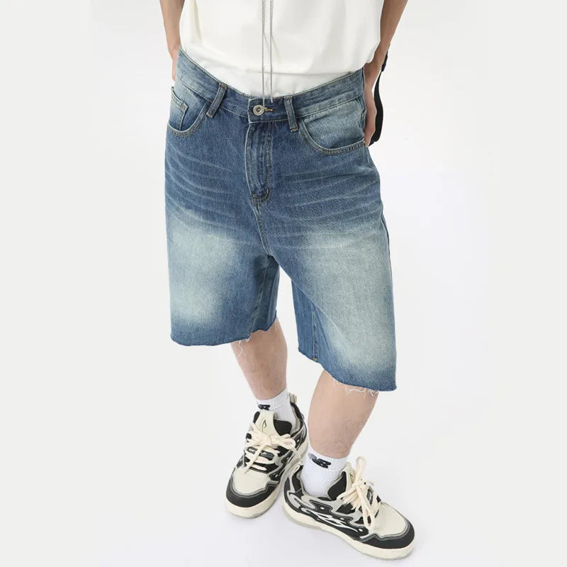 American Style Men's Denim Shorts - Casual Distressed Straight Fit Wide Leg Loose Summer Shorts for Men | Trendy Streetwear & Beach Outfit | Model 9C6318