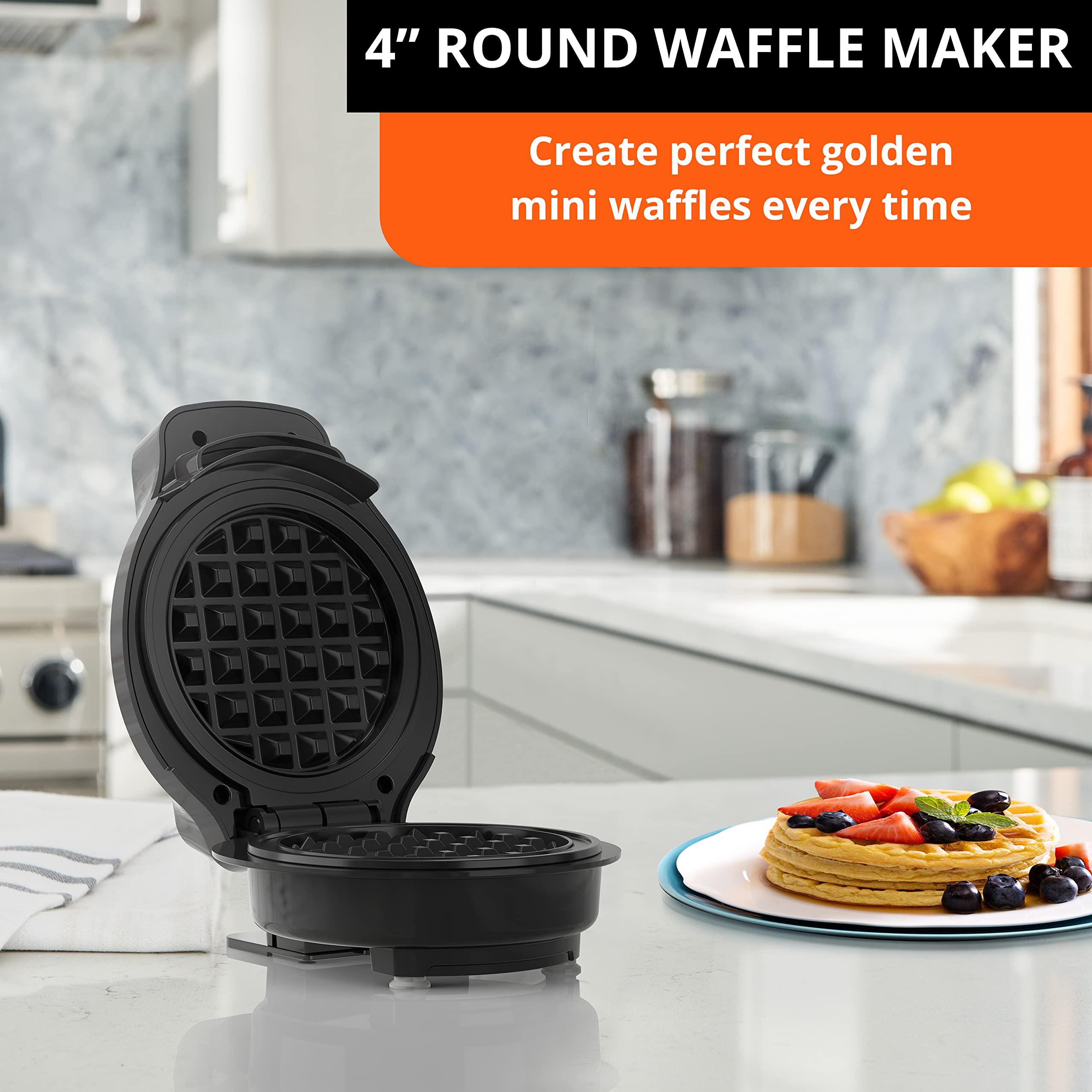 KRUPS Simply Round Waffle Maker - 4 Inch Non-Stick Belgian Waffle Iron for Perfect Homemade Breakfast, Brunch & Desserts | Compact Countertop Appliance for Family, Kids & Parties
