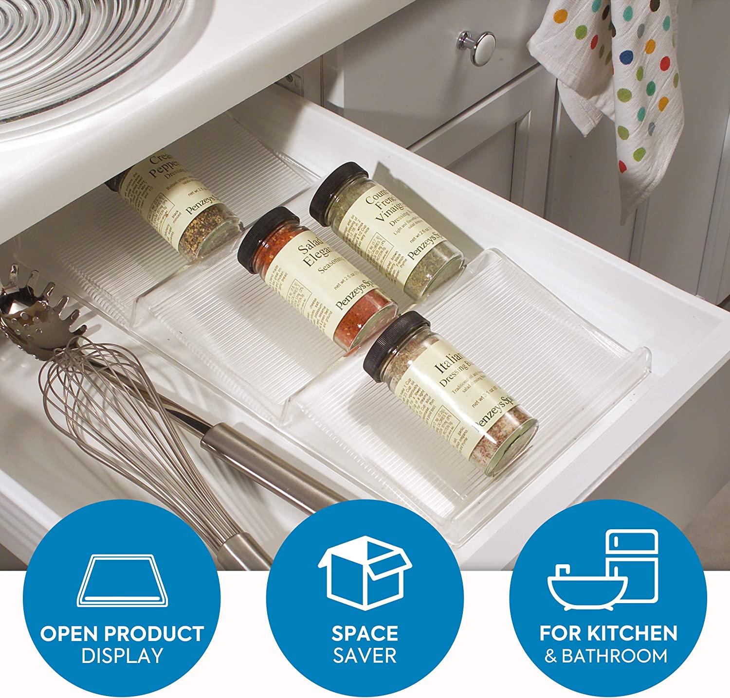 Drawer Spice Rack Organizer - Expandable Kitchen Storage Solution for Spices, Utensils & Small Items - Perfect for Pantry, Cabinet or Countertop Organization