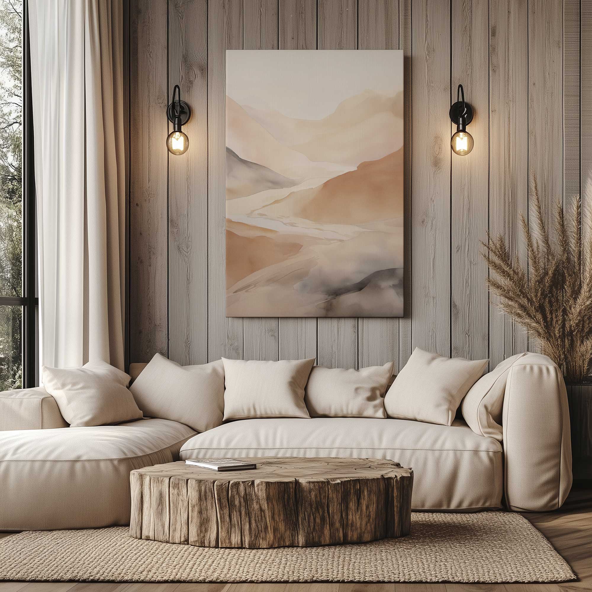 Grey Skies and Copper Peaks Canvas Wall Art Print - Modern Landscape Painting for Living Room, Bedroom & Office Decor
