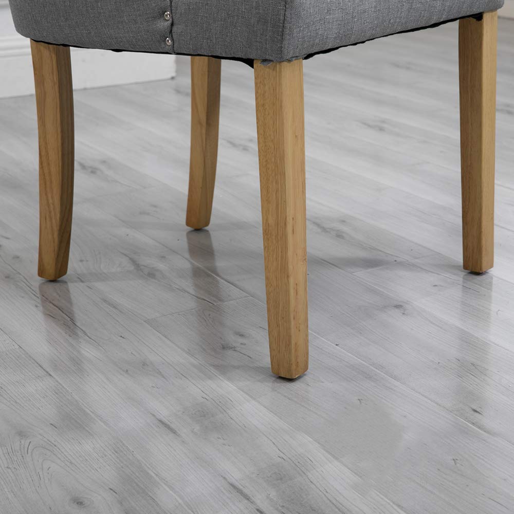Modern Grey Dining Chairs Set of 2 - Upholstered Linen Fabric Armchairs with Wooden Legs & Button Nailhead Design - Perfect for Kitchen, Dining Room, Living Room or Office Seating